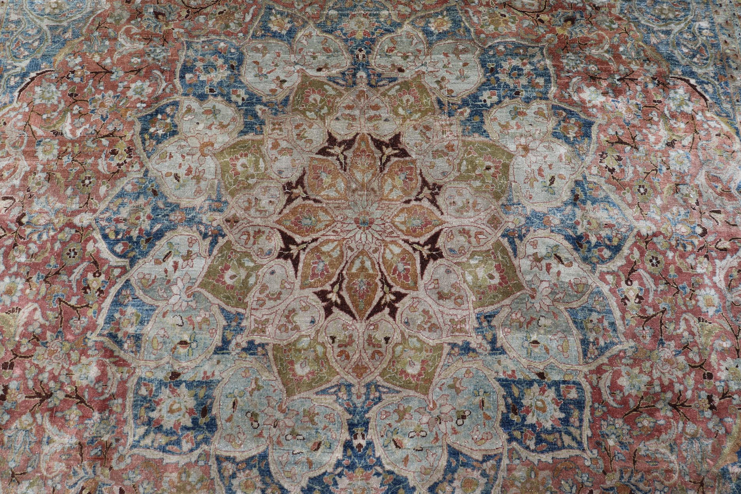 Large antique Persian Mashhad carpet with colorful floral and medallion design. Persian Mashhad floral design. Keivan Woven Arts / rug 17 - 0602, country of origin / type: Iran / Mashhad, circa 1930 Measures: 12'11 x 16'3 Soft to the touc... - Keivan Woven Arts17 - 0602 - 8563Rug