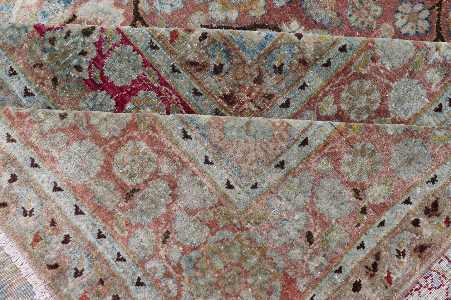 Large antique Persian Mashhad carpet with colorful floral and medallion design. Persian Mashhad floral design. Keivan Woven Arts / rug 17 - 0602, country of origin / type: Iran / Mashhad, circa 1930 Measures: 12'11 x 16'3 Soft to the touc... - Keivan Woven Arts17 - 0602 - 8563Rug
