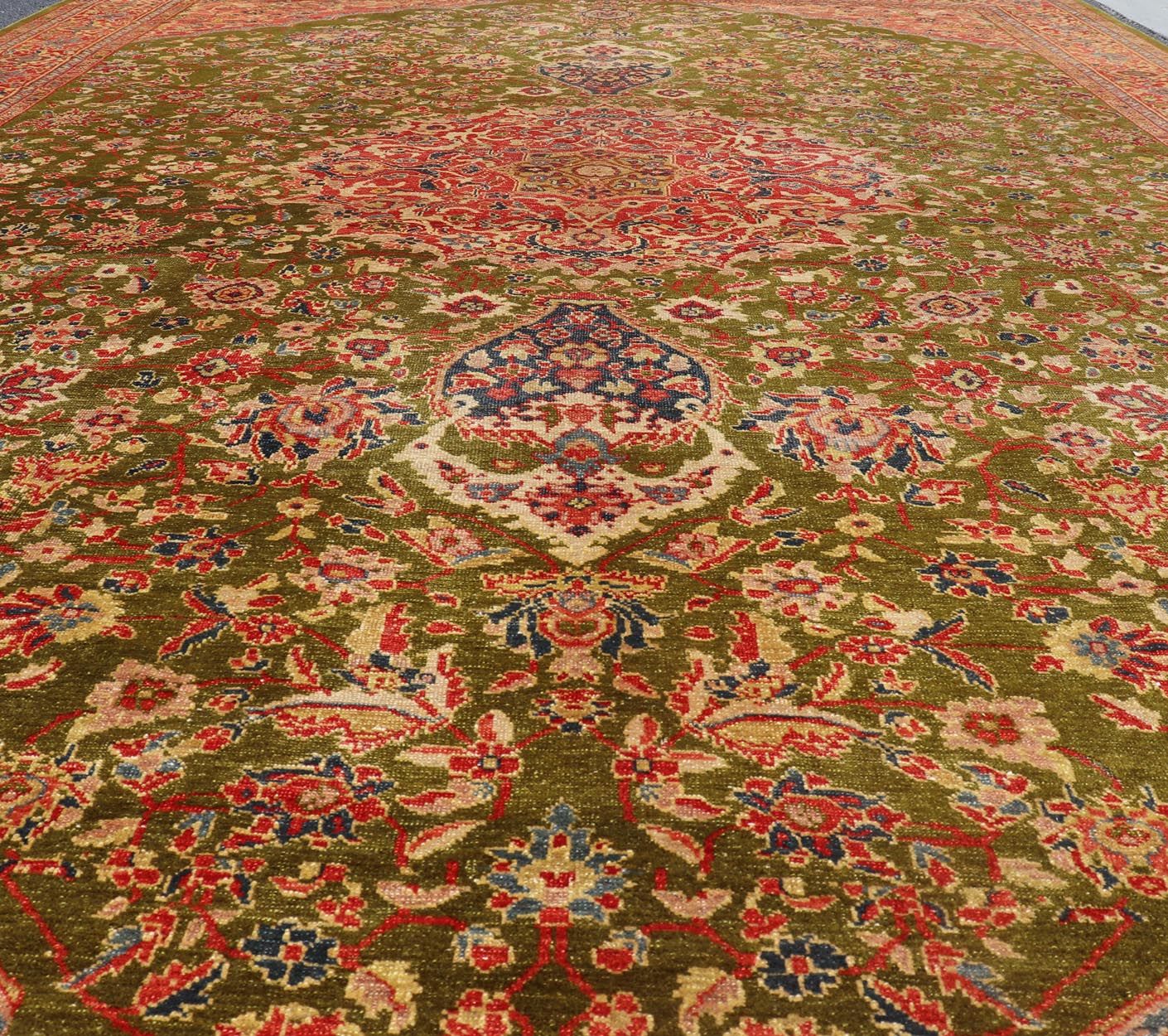 Antique Persian Ziegler Sultanabad Rug with Floral Medallion in Green and Red, rug 17 - 0705, country of origin / type: Iran / Sultanabad, circa 1900 This amazingly delightful antique Sultanabad Ziegler rug (circa 1900) from early 20th Century Per... - Keivan Woven Arts17 - 0705 - 8621Rug