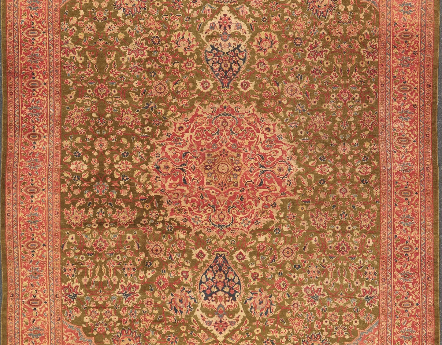 Antique Persian Ziegler Sultanabad Rug with Floral Medallion in Green and Red, rug 17 - 0705, country of origin / type: Iran / Sultanabad, circa 1900 This amazingly delightful antique Sultanabad Ziegler rug (circa 1900) from early 20th Century Per... - Keivan Woven Arts17 - 0705 - 8621Rug