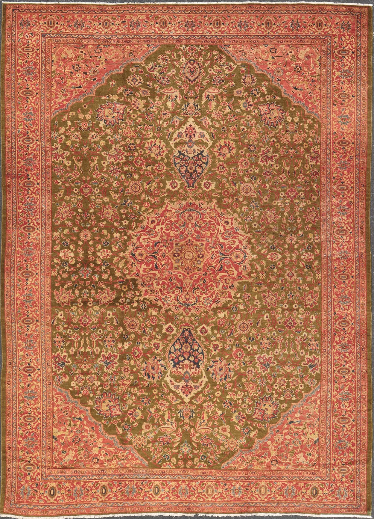 Antique Persian Ziegler Sultanabad Rug with Floral Medallion in Green and Red, rug 17 - 0705, country of origin / type: Iran / Sultanabad, circa 1900 This amazingly delightful antique Sultanabad Ziegler rug (circa 1900) from early 20th Century Per... - Keivan Woven Arts17 - 0705 - 8621Rug