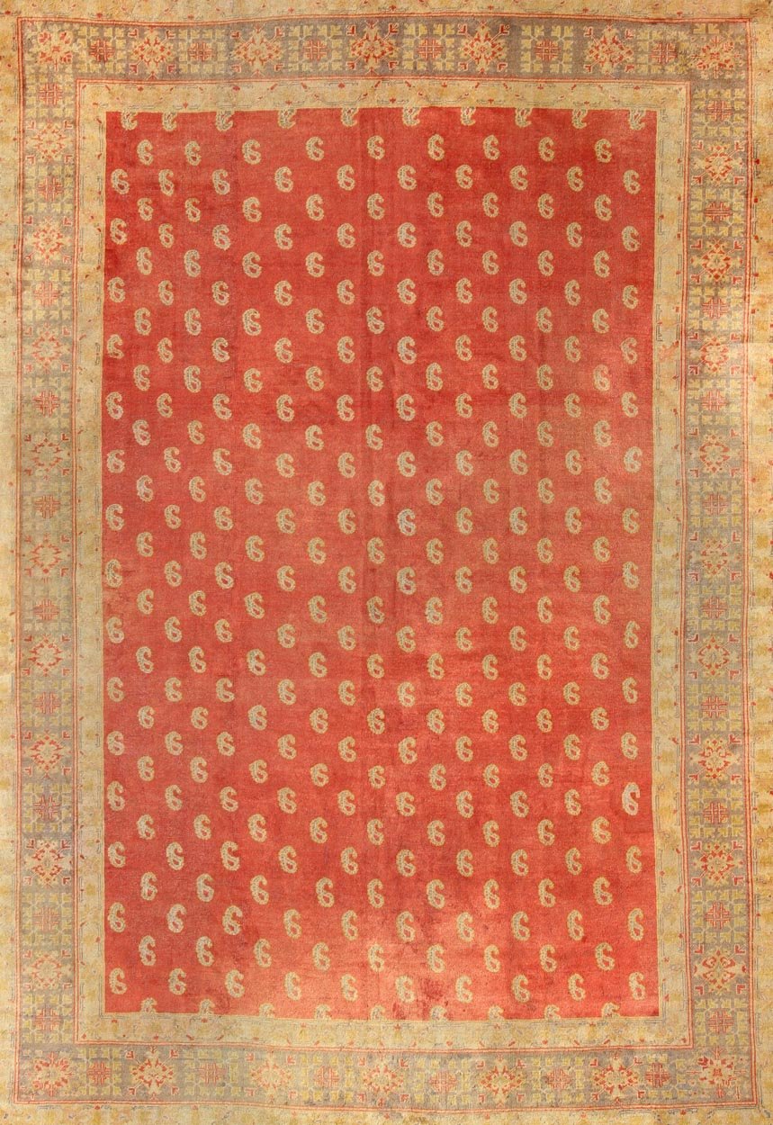 Antique Turkish Oushak Rug with All - Over Design with Red, Light Green and Gold. Antique Turkish Oushak rug with all - over design with red, light green and gold. Turkish Oushak antique carpet in red. Keivan Woven Arts / rug 17 - 0801, country of or... - Keivan Woven Arts17 - 0801 - 8851Rug
