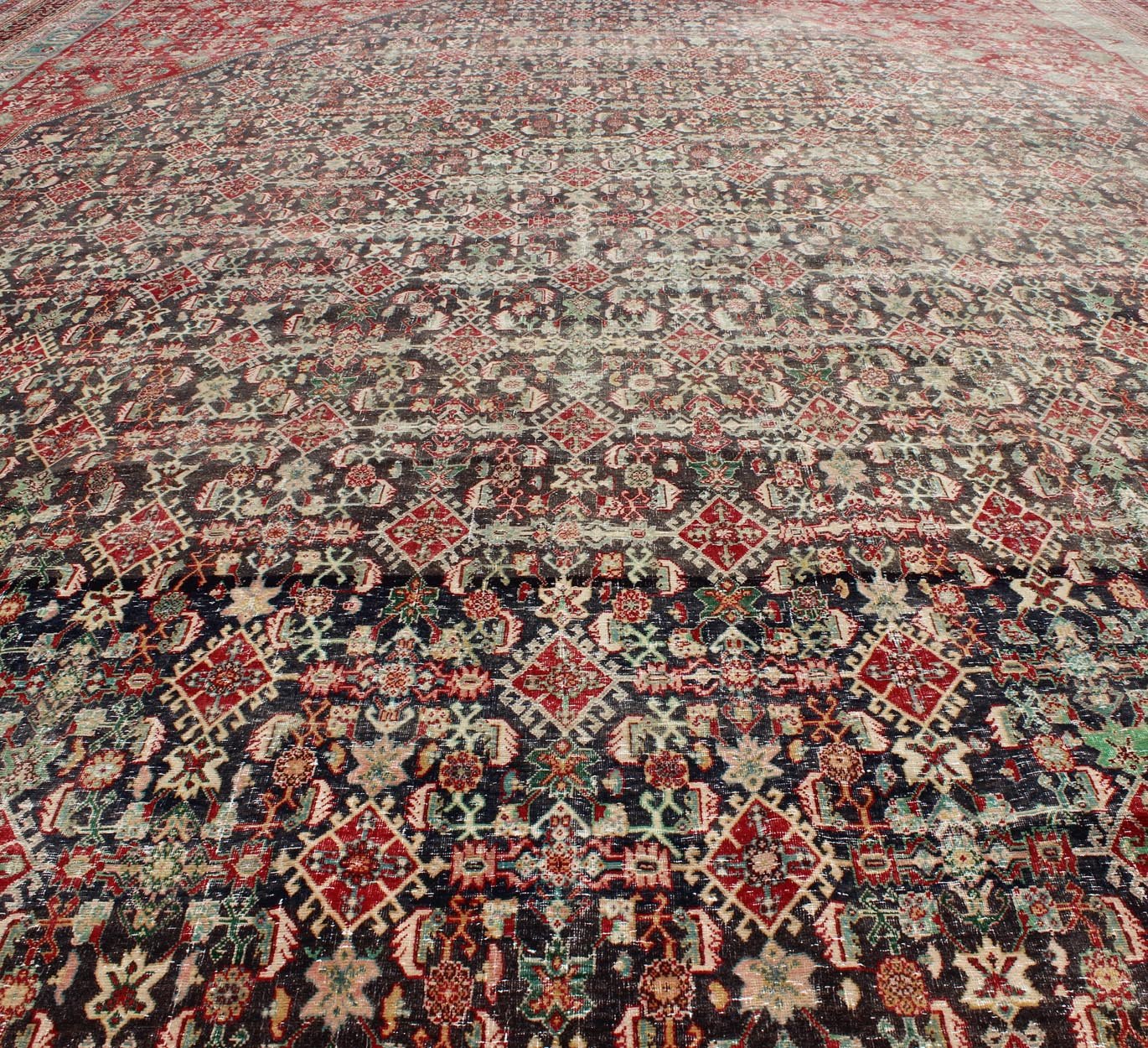 Colorful Large Persian Antique Qashqai rug with beautiful tribal motif design, rug 17 - 0912, country of origin / type: Iran / Qashqai, circa 1930. The Qashgai nomads are found in the Fars province in southwest Iran. They move twice a year, betwee... - Keivan Woven Arts17 - 0912 - 11459Rug