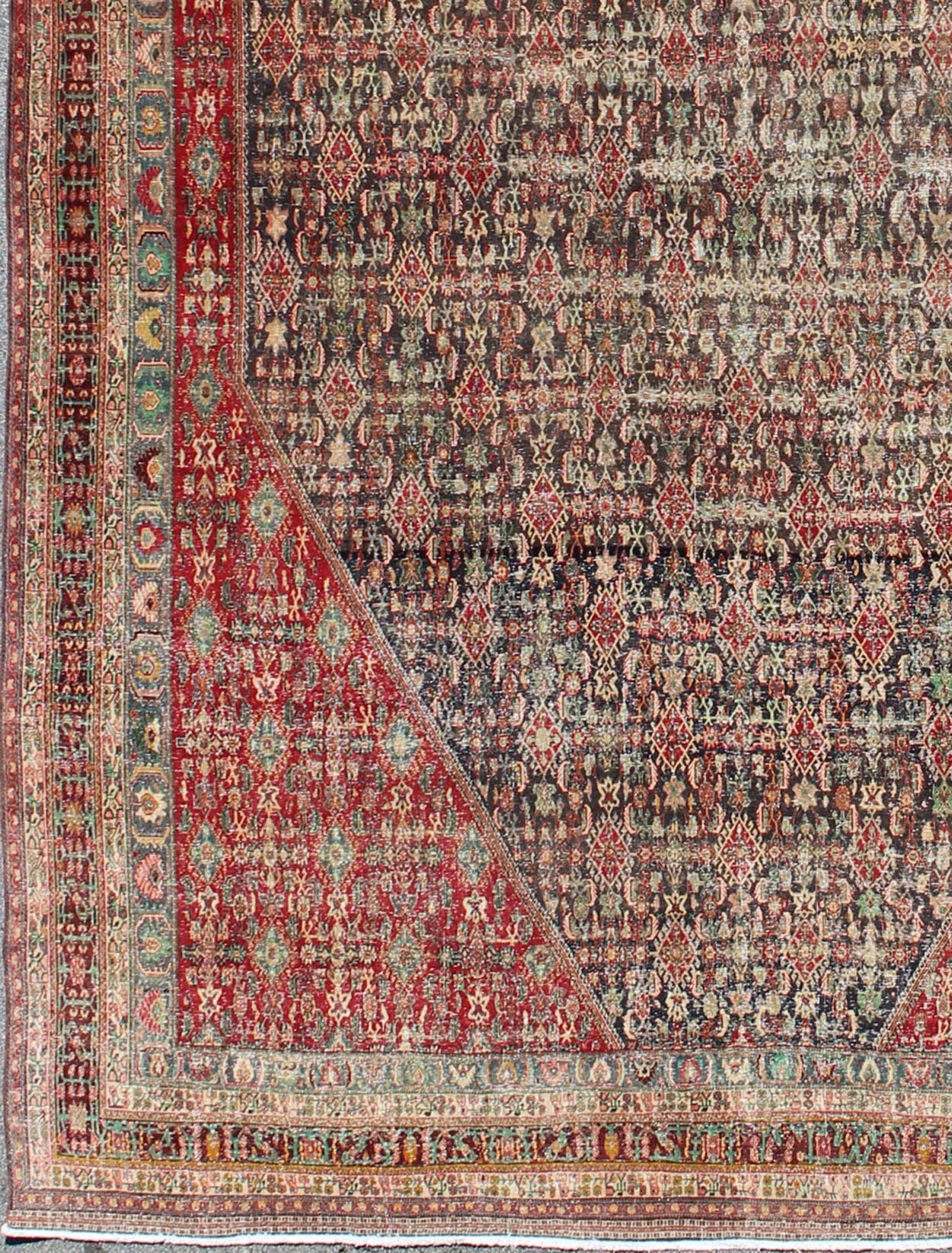 Colorful Large Persian Antique Qashqai rug with beautiful tribal motif design, rug 17 - 0912, country of origin / type: Iran / Qashqai, circa 1930. The Qashgai nomads are found in the Fars province in southwest Iran. They move twice a year, betwee... - Keivan Woven Arts17 - 0912 - 11459Rug