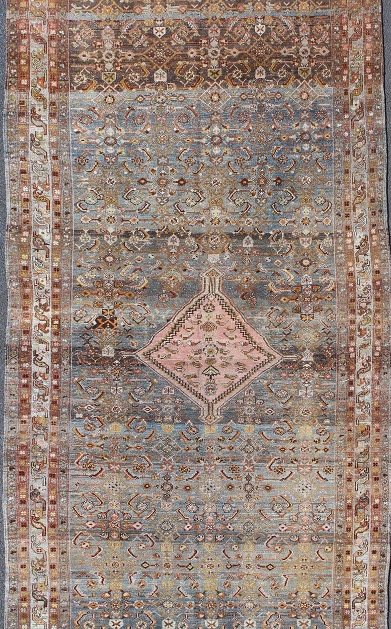 Antique Persian Hamedan runner with all - over Sub - Geometric Medallion Design, rug 17 - 1104, country of origin / type: Iran / Hamedan, circa 1910 This antique Persian Hamedan gallery rug (circa early 20th century) features a unique blend of colors ... - Keivan Woven Arts17 - 1104 - 9254Rug