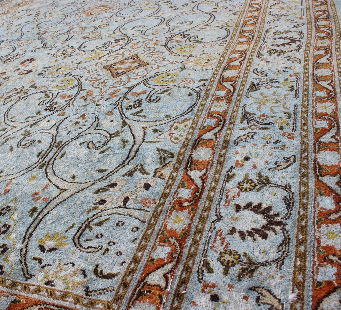 Ice blue ornate sweeping floral patternKhorassan Vintage Persian rug, rug 17 - 1105 , country of origin / type: Iran / Khorassan, circa 1920 This spectacular vintage Persian Khorasan carpet from mid - 20th century Iran bears a magnificent splendor i... - Keivan Woven Arts17 - 1105 - 8992Rug