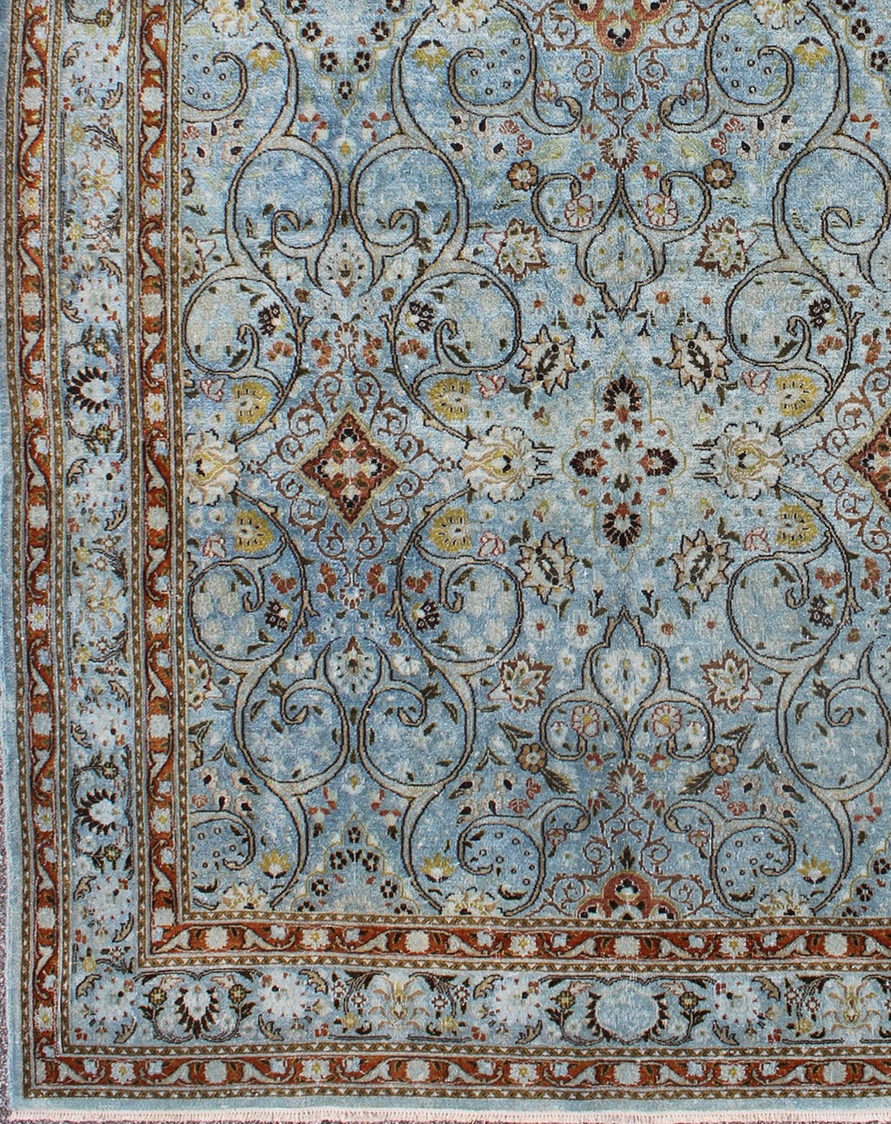 Ice blue ornate sweeping floral patternKhorassan Vintage Persian rug, rug 17 - 1105 , country of origin / type: Iran / Khorassan, circa 1920 This spectacular vintage Persian Khorasan carpet from mid - 20th century Iran bears a magnificent splendor i... - Keivan Woven Arts17 - 1105 - 8992Rug