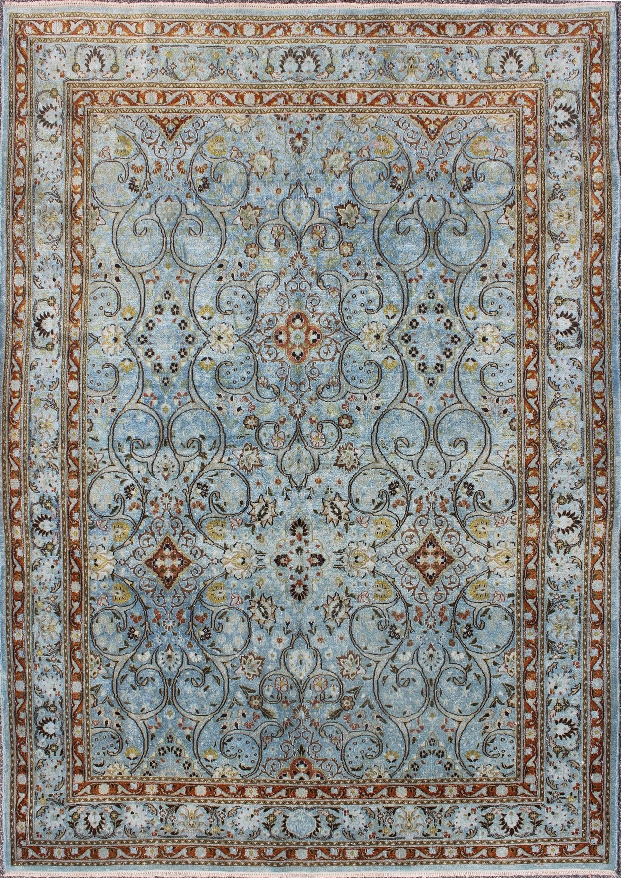Ice blue ornate sweeping floral patternKhorassan Vintage Persian rug, rug 17 - 1105 , country of origin / type: Iran / Khorassan, circa 1920 This spectacular vintage Persian Khorasan carpet from mid - 20th century Iran bears a magnificent splendor i... - Keivan Woven Arts17 - 1105 - 8992Rug