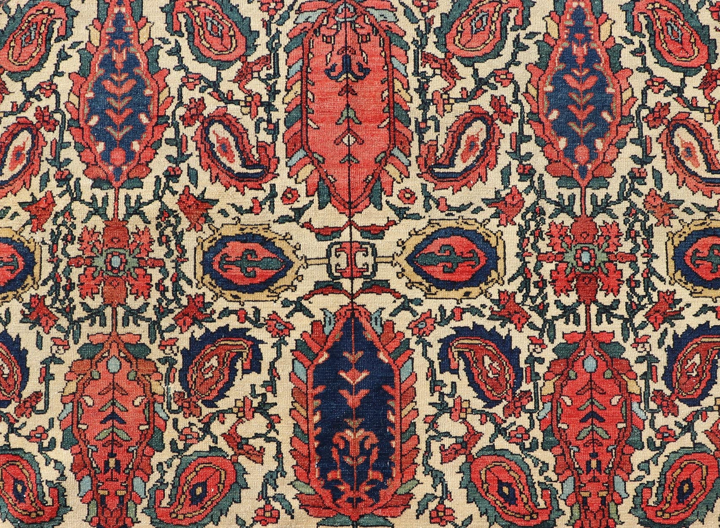 Antique Persian Fine Mission Malayer Rug in Ivory, Red, Blue, Brown Paisley design antique Persian Malayer rug in ivory, red, blue, brown, rug 18 - 0407, country of origin / type: Iran / Malayer, circa 1900. Senneh rug, fine Malayer, Mission Mal... - Keivan Woven Arts18 - 0407 - 9358Rug