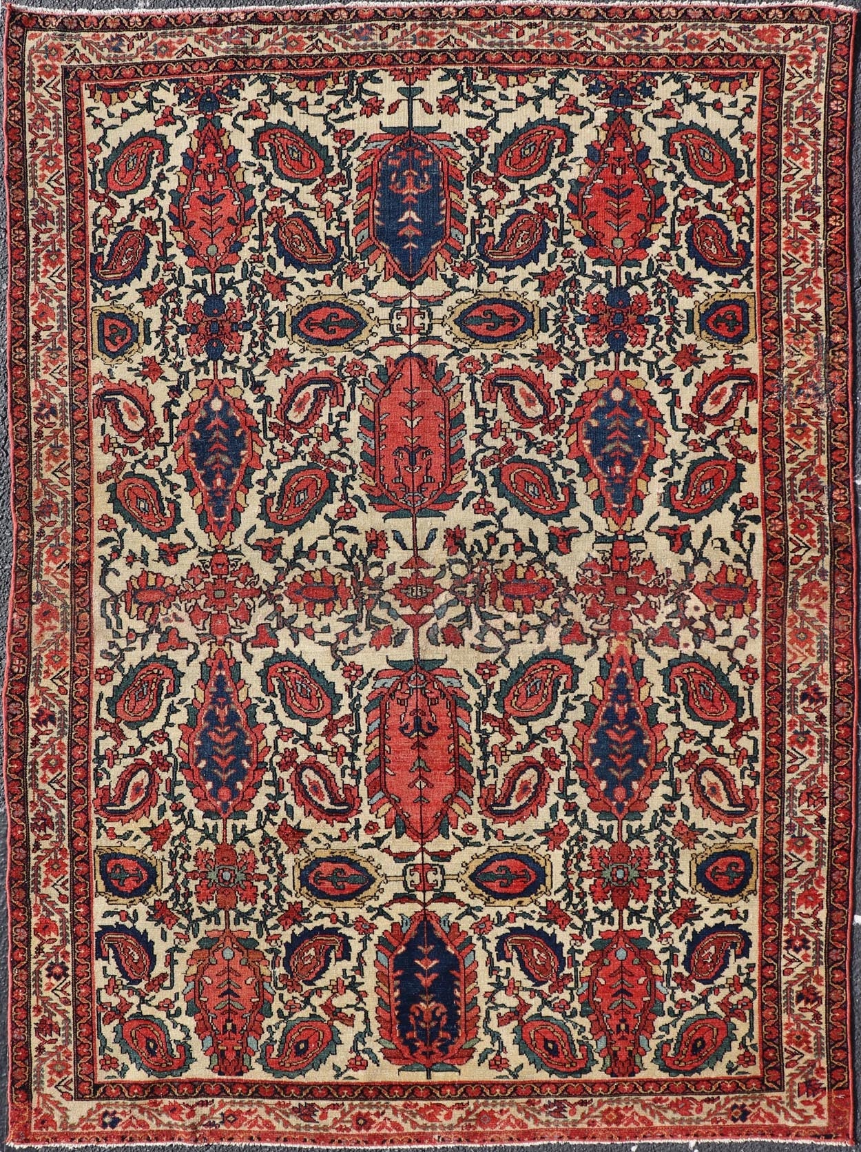 Antique Persian Fine Mission Malayer Rug in Ivory, Red, Blue, Brown Paisley design antique Persian Malayer rug in ivory, red, blue, brown, rug 18 - 0407, country of origin / type: Iran / Malayer, circa 1900. Senneh rug, fine Malayer, Mission Mal... - Keivan Woven Arts18 - 0407 - 9358Rug