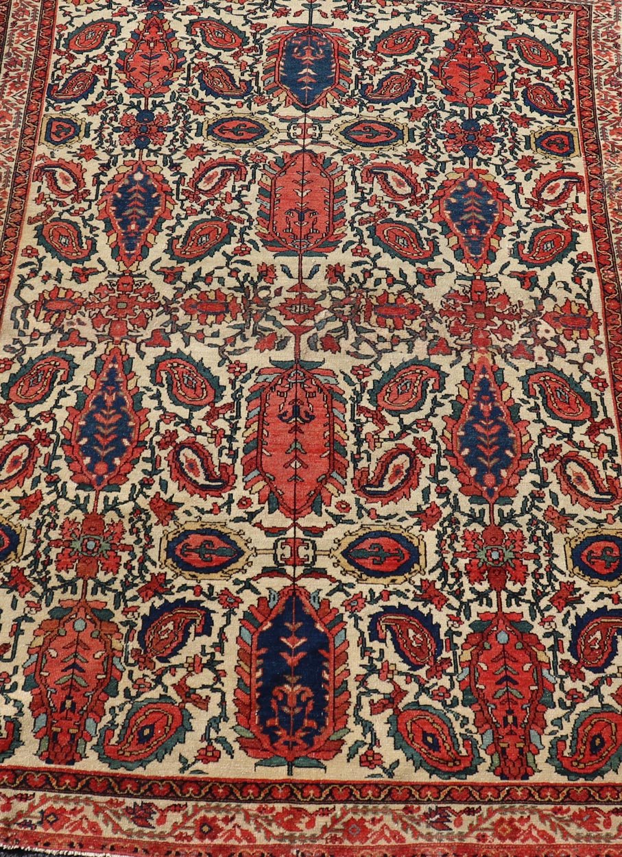 Antique Persian Fine Mission Malayer Rug in Ivory, Red, Blue, Brown Paisley design antique Persian Malayer rug in ivory, red, blue, brown, rug 18 - 0407, country of origin / type: Iran / Malayer, circa 1900. Senneh rug, fine Malayer, Mission Mal... - Keivan Woven Arts18 - 0407 - 9358Rug