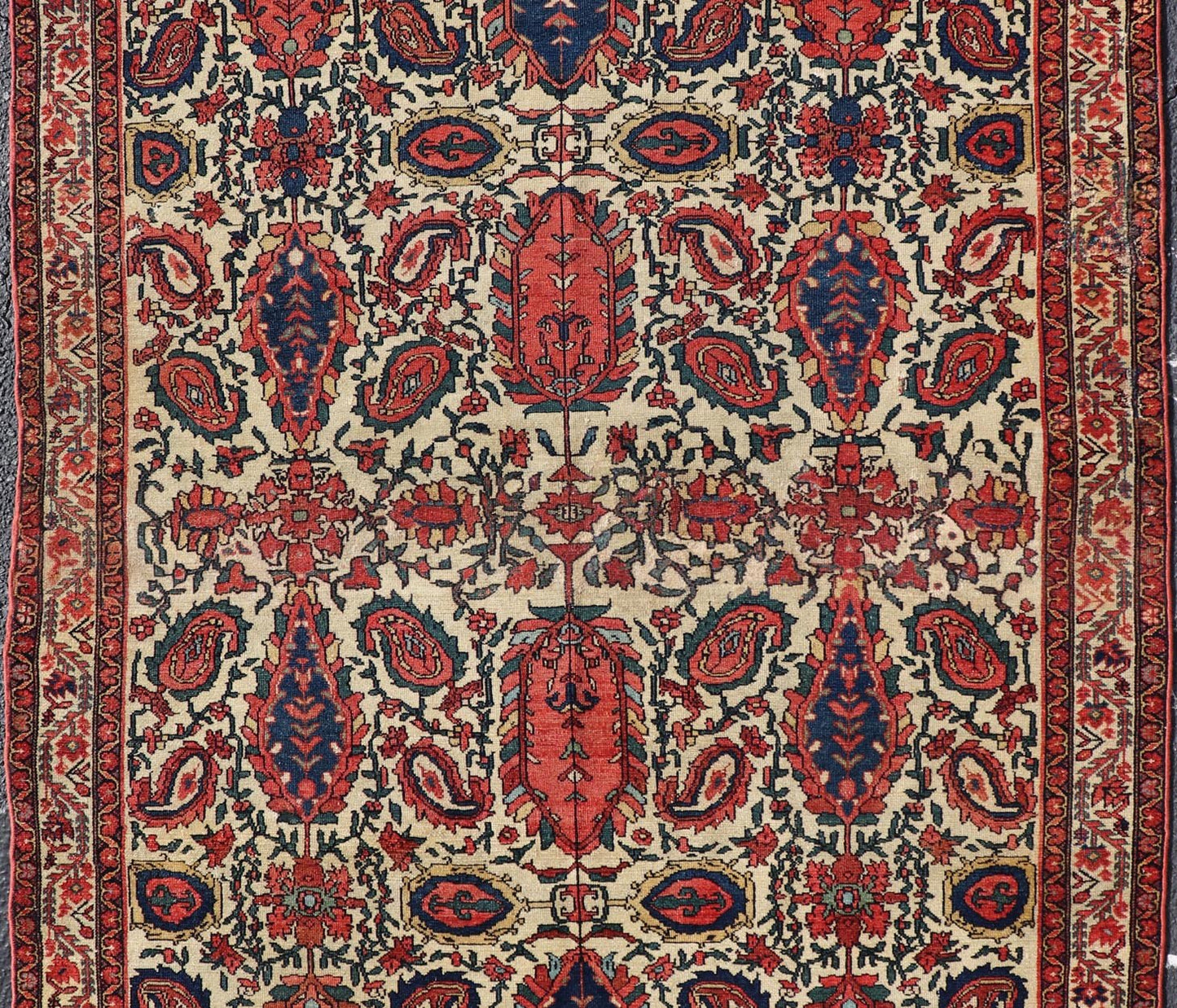 Antique Persian Fine Mission Malayer Rug in Ivory, Red, Blue, Brown Paisley design antique Persian Malayer rug in ivory, red, blue, brown, rug 18 - 0407, country of origin / type: Iran / Malayer, circa 1900. Senneh rug, fine Malayer, Mission Mal... - Keivan Woven Arts18 - 0407 - 9358Rug