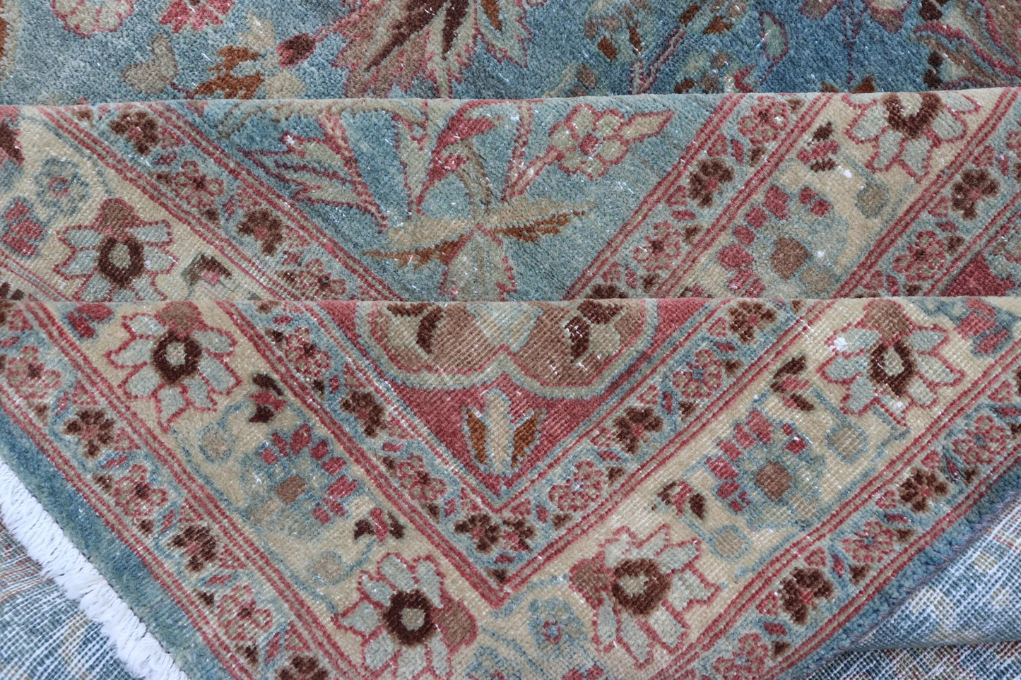 Antique Large Persian Mashhad On Light Blue Background by Keivan Woven Arts Antique large Persian Mashhad rug with inscriptions in light blue background, rose border. Keivan Woven Arts / rug 18 - 0807, country of origin / type: Iran / Mashhad,... - Keivan Woven Arts18 - 0807 - 10386Rug