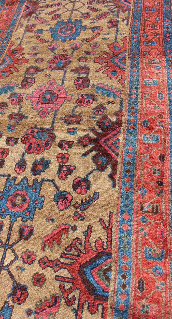 Antique Persian Hamadan Long Runner with Geometric Motifs in Light Camel Field. All - over geometric design Persian antique Hamedan runner in multicolored tones, rug 19 - 0209, country of origin / type: Iran / Hamedan, circa 1900 This antique Per... - Keivan Woven Arts19 - 0209 - 11138Rug