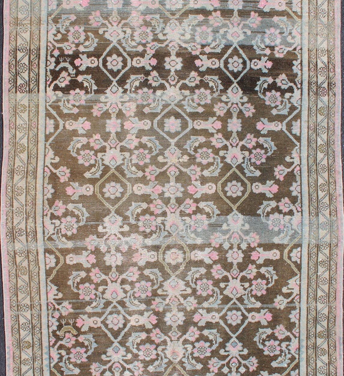Pink, Gray, Charcoal and Brown Vintage Persian Hamadan Rug with Flower Design Floral design Hamedan vintage rug in brown and light color tones, rug 19 - 0212, origin / type: Iran / Hamedan, circa 1940 This beautiful vintage Hamedan rug from Per... - Keivan Woven Arts19 - 0212 - 11149Rug