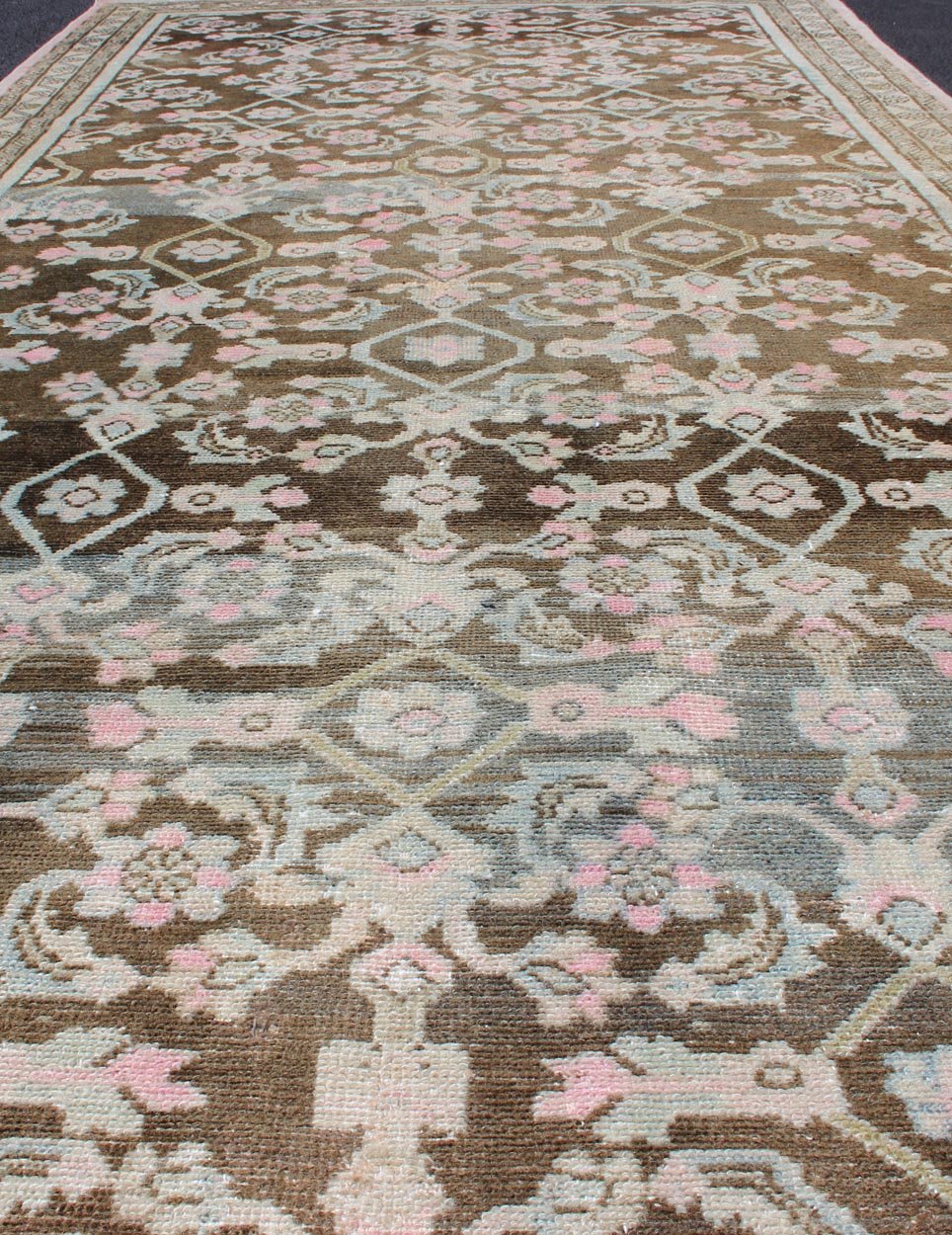Pink, Gray, Charcoal and Brown Vintage Persian Hamadan Rug with Flower Design Floral design Hamedan vintage rug in brown and light color tones, rug 19 - 0212, origin / type: Iran / Hamedan, circa 1940 This beautiful vintage Hamedan rug from Per... - Keivan Woven Arts19 - 0212 - 11149Rug