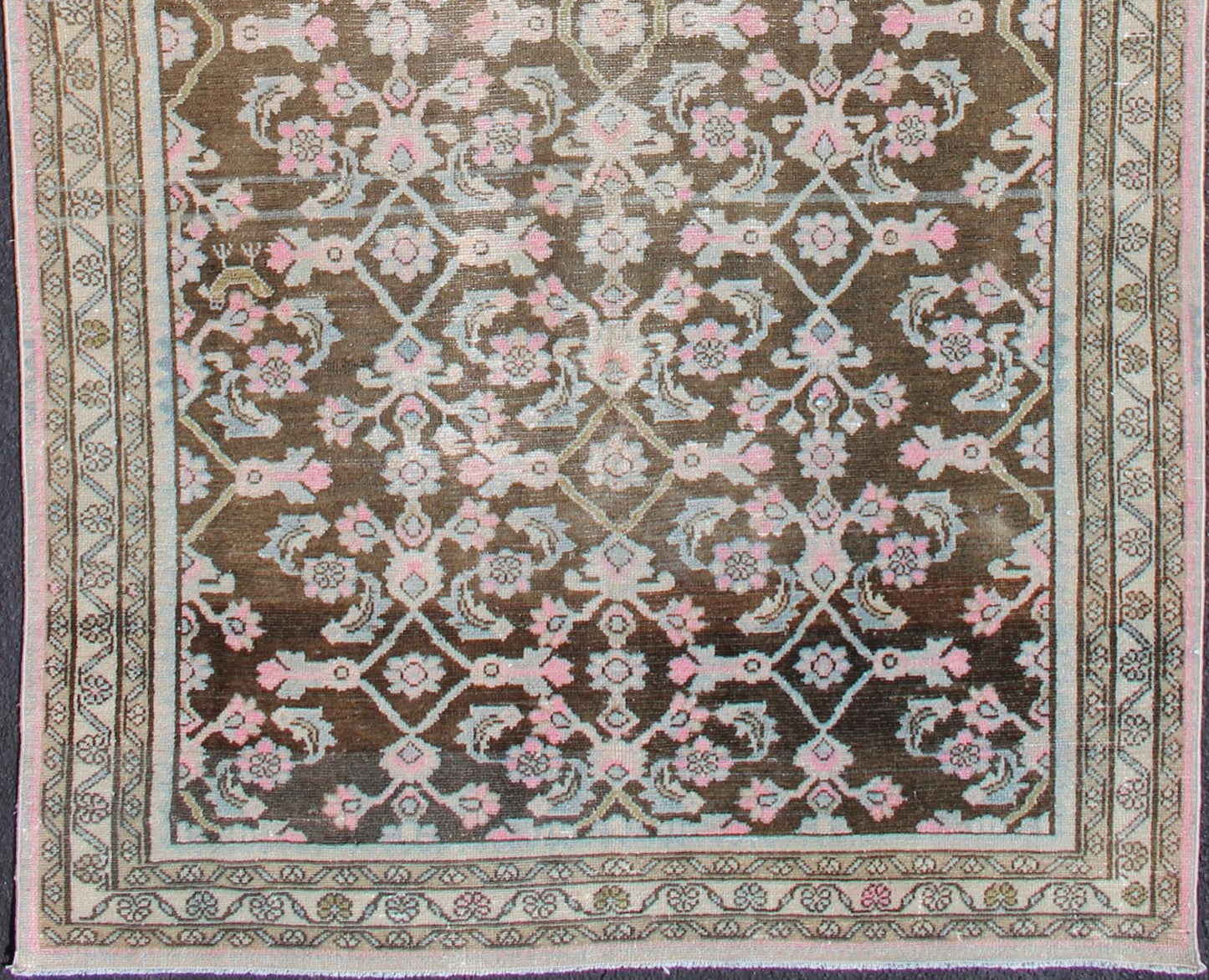 Pink, Gray, Charcoal and Brown Vintage Persian Hamadan Rug with Flower Design Floral design Hamedan vintage rug in brown and light color tones, rug 19 - 0212, origin / type: Iran / Hamedan, circa 1940 This beautiful vintage Hamedan rug from Per... - Keivan Woven Arts19 - 0212 - 11149Rug