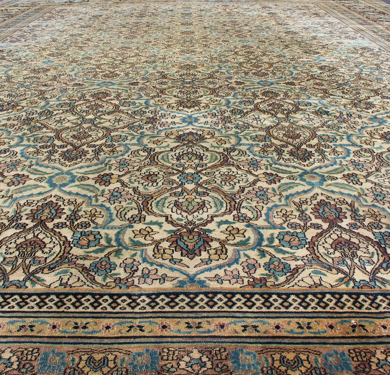 Large Antique Persian Khorassan with All - Over Botanical Design.Sub geometric design Khorassan antique rug from Persia in natural color Palette, rug 19 - 0213, country of origin / type: Iran / Khorassan, circa 1900 This spectacular antique Persian ... - Keivan Woven Arts19 - 0213 - 11159Rug