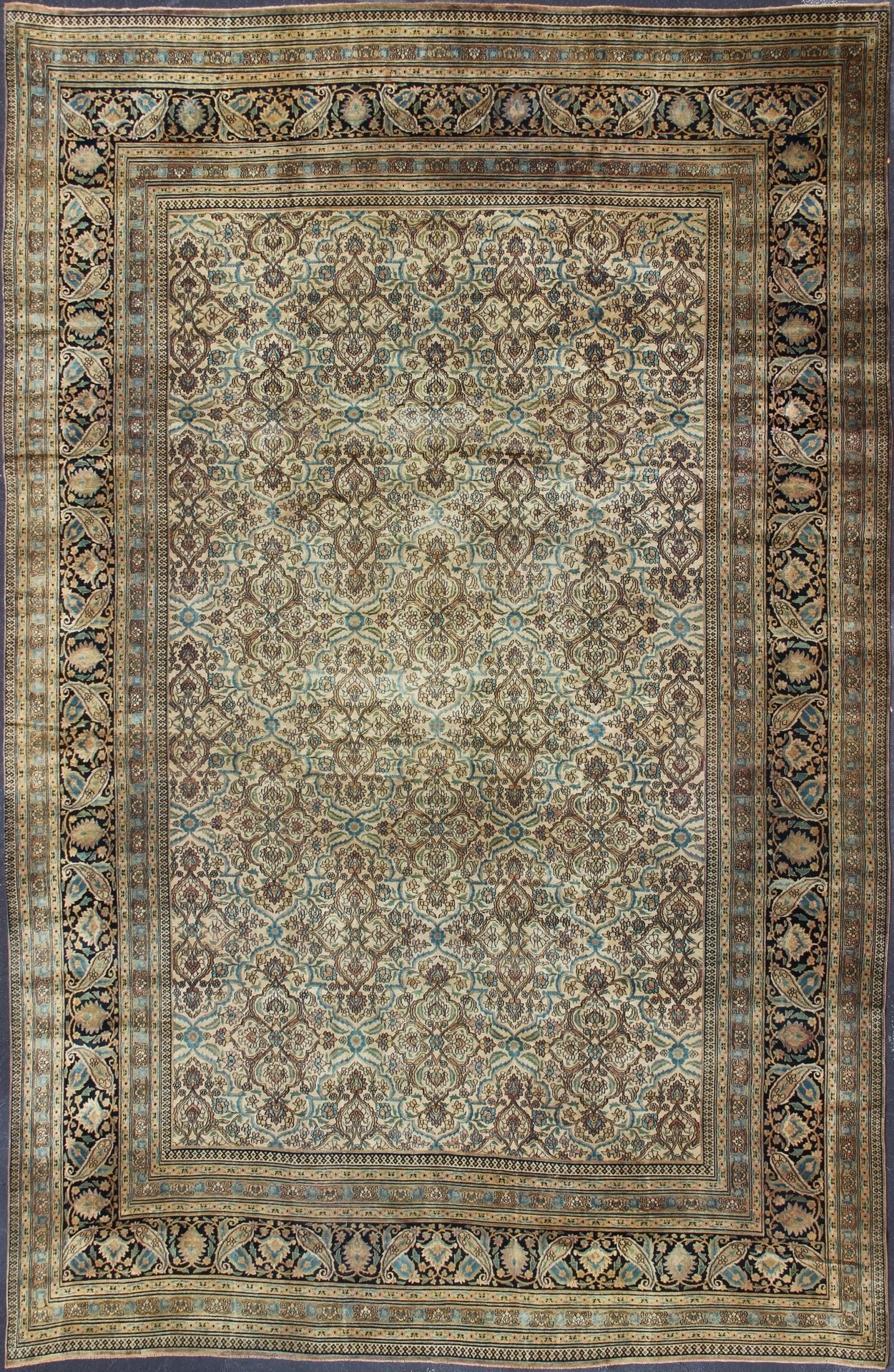 Large Antique Persian Khorassan with All - Over Botanical Design.Sub geometric design Khorassan antique rug from Persia in natural color Palette, rug 19 - 0213, country of origin / type: Iran / Khorassan, circa 1900 This spectacular antique Persian ... - Keivan Woven Arts19 - 0213 - 11159Rug
