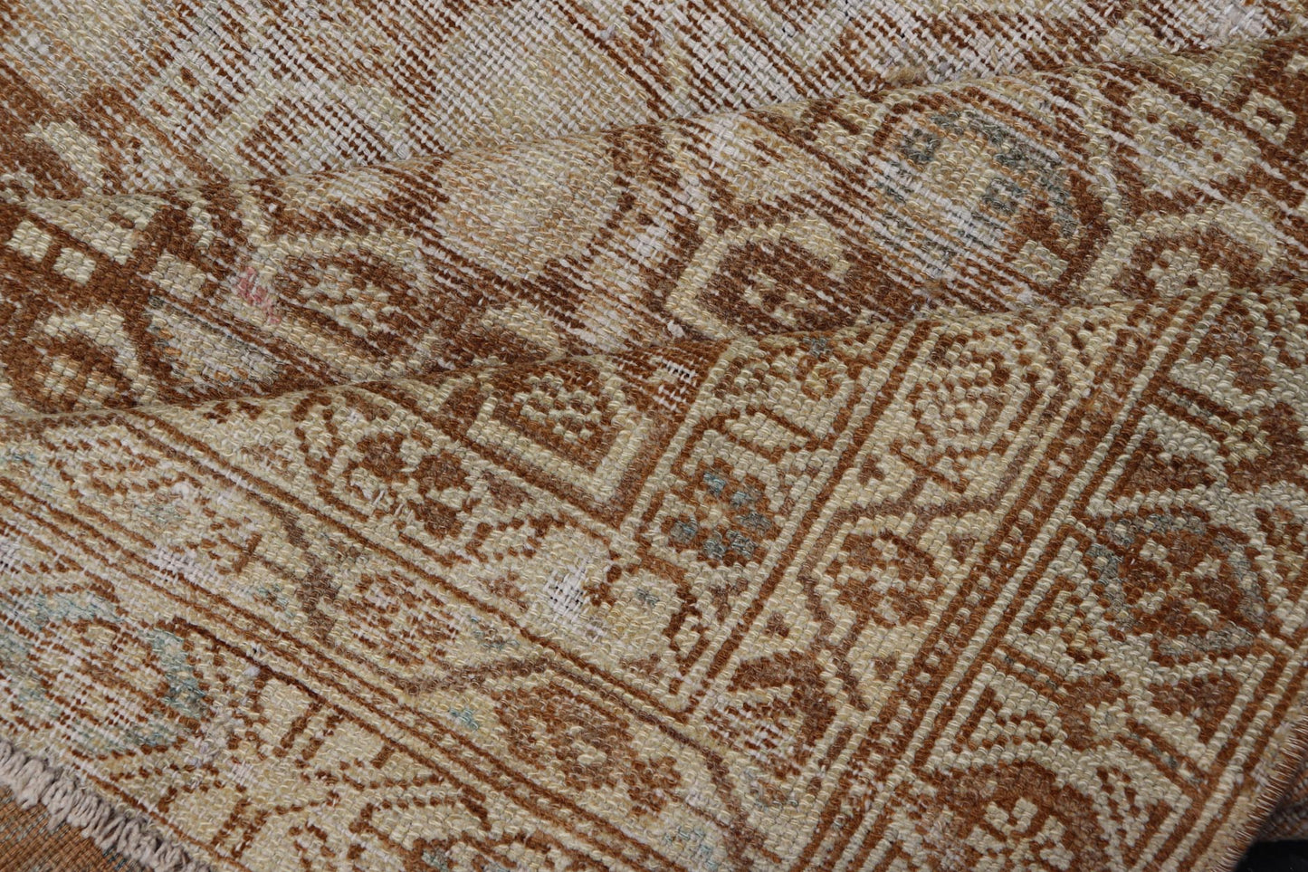 Persian Antique Malayer Rug with Layered Geometric Motifs in Tan, Taupe, Cream. Keivan Woven Arts / rug 19 - 0214, country of origin / type: Iran / Malayer, circa 1920. Measures: 4'5 x 5'1 This Persian Antique Malayer has held timeless charm with ... - Keivan Woven Arts19 - 0214 - 11153Rug