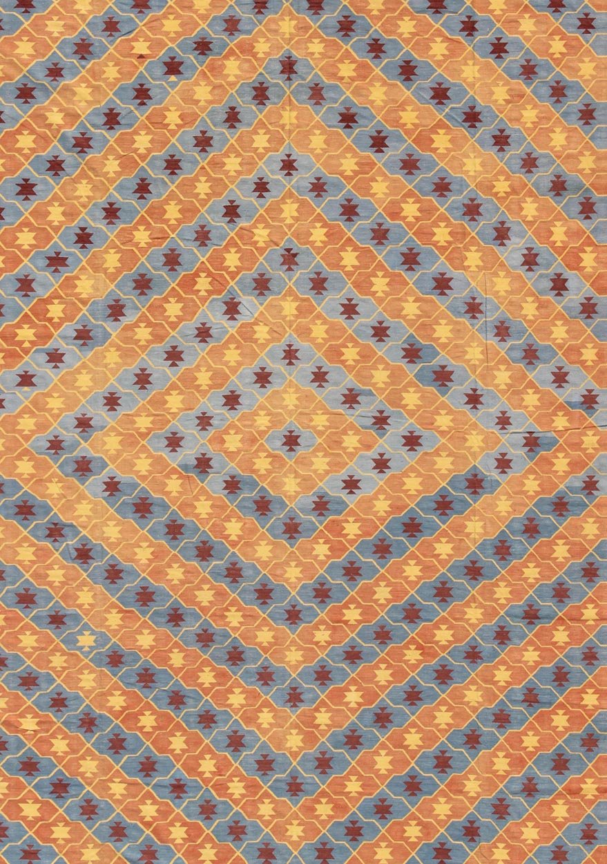Vintage Indian Dhurrie Flat Weave Rug with Geometric Diamond Design Colorful Vintage Indian Dhurrie with Geometric Design, rug 19 - 0301, country of origin / type: India / Dhurrie, circa 1960 Woven during the second half of the 20th century... - Keivan Woven Arts19 - 0301 - 11265Rug