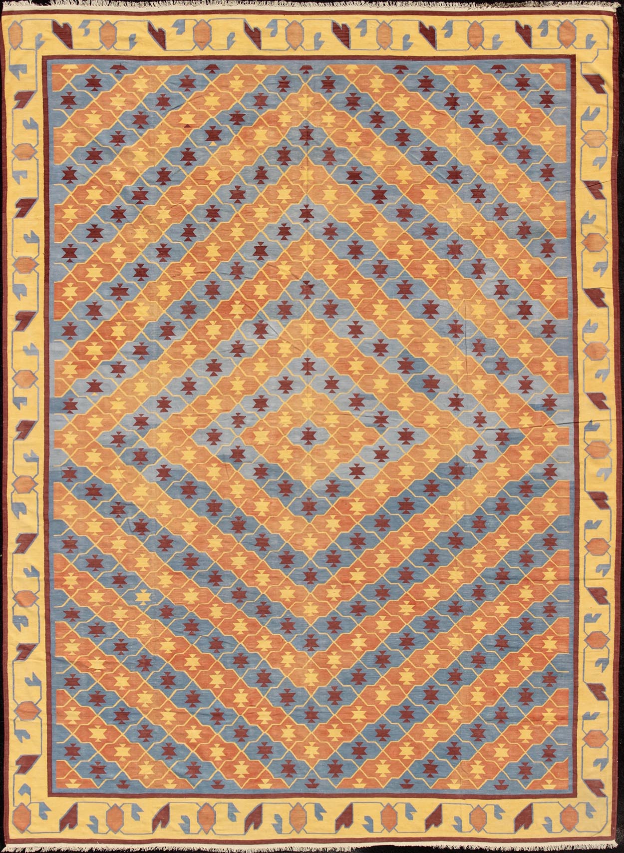 Vintage Indian Dhurrie Flat Weave Rug with Geometric Diamond Design Colorful Vintage Indian Dhurrie with Geometric Design, rug 19 - 0301, country of origin / type: India / Dhurrie, circa 1960 Woven during the second half of the 20th century... - Keivan Woven Arts19 - 0301 - 11265Rug