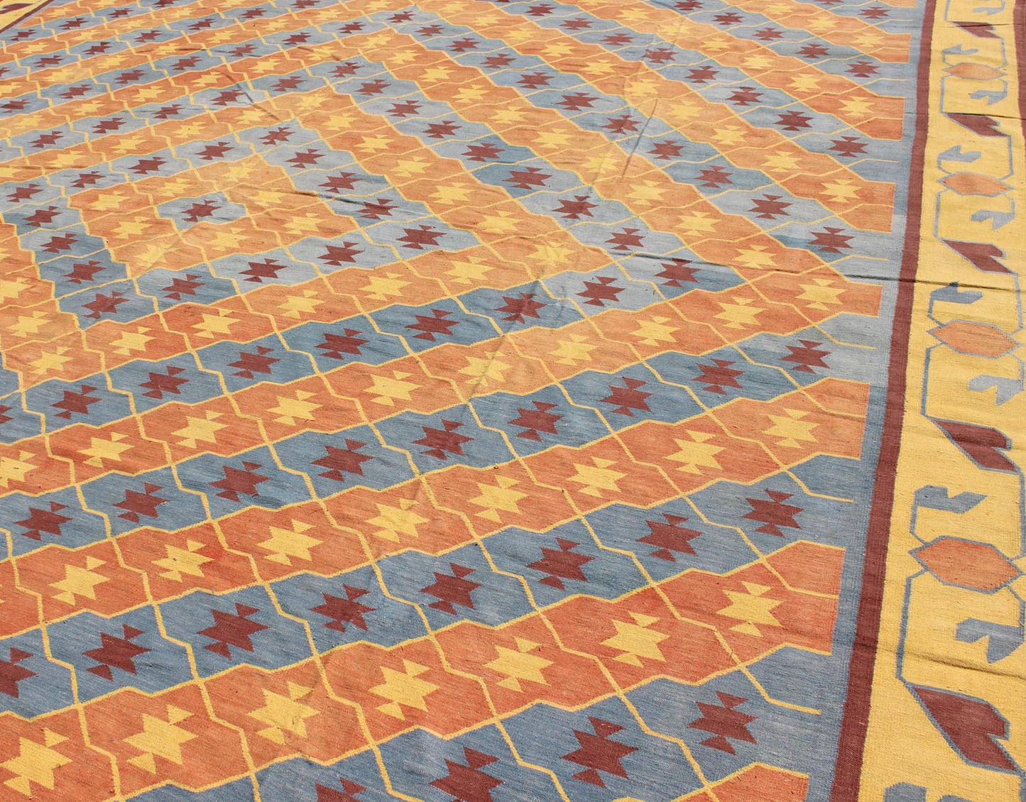 Vintage Indian Dhurrie Flat Weave Rug with Geometric Diamond Design Colorful Vintage Indian Dhurrie with Geometric Design, rug 19 - 0301, country of origin / type: India / Dhurrie, circa 1960 Woven during the second half of the 20th century... - Keivan Woven Arts19 - 0301 - 11265Rug