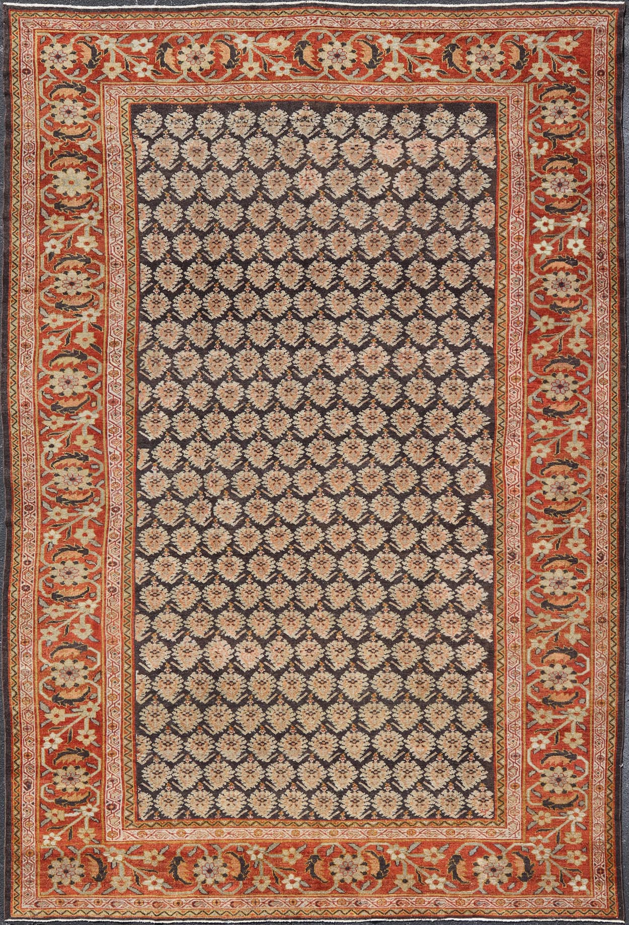 Red and blue Persian Sultanabad Mahal Antique rug with small - scale all - over Design. Keivan Woven Arts / rug 19 - 0501, country of origin / type: Iran / Sultanabad Mahal, circa 1920 Measures: 10'3 x 15'2 - Keivan Woven Arts19 - 0501 - 15477 - G - 2708Rug