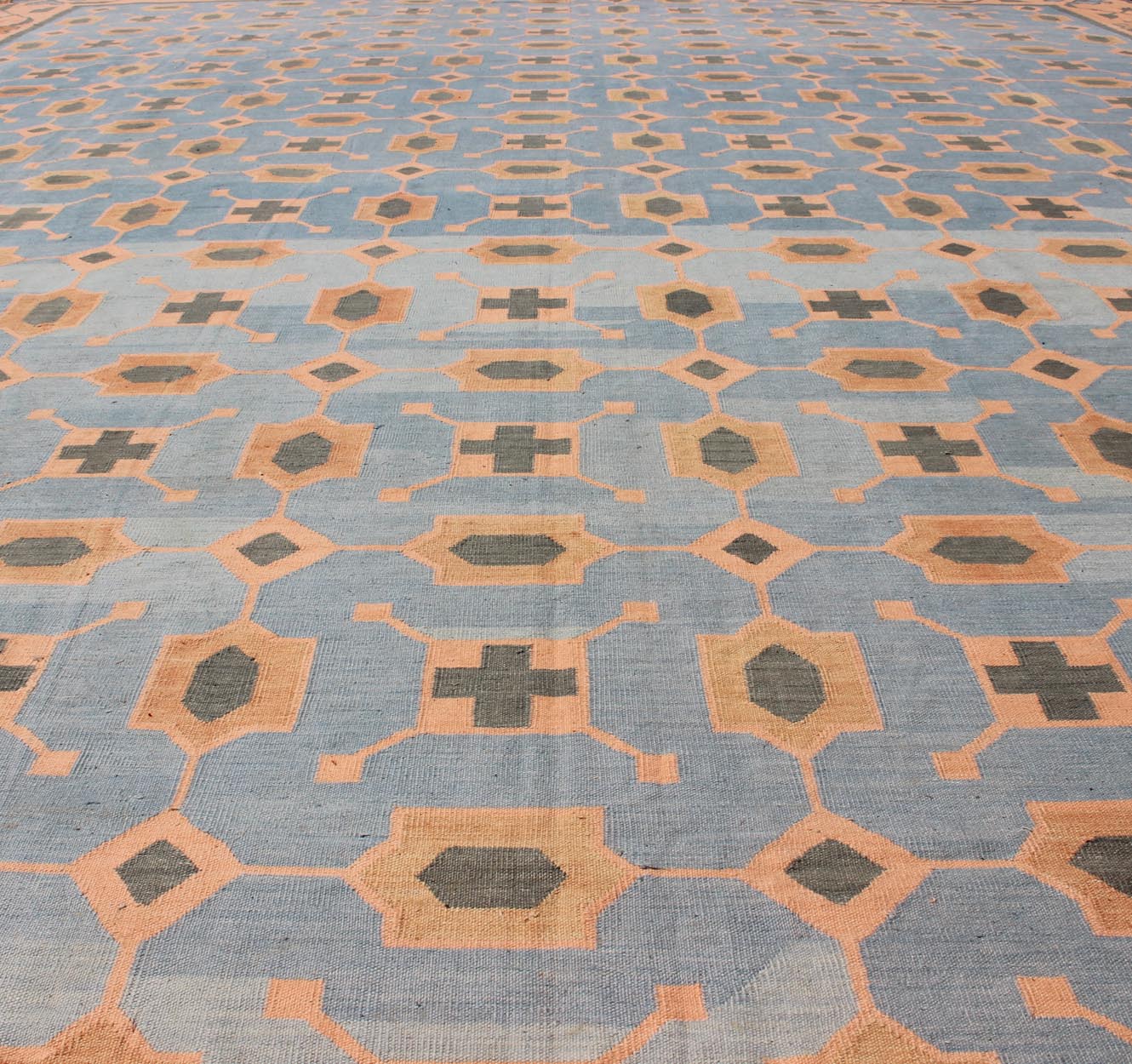 Colorful vintage Indian Cotton Dhurrie with small scale geometric design, rug 19 - 0504, country of origin / type: India / Dhurrie, circa 1960 Woven during the second half of the 20th century, this designer flat - woven Indian cotton dhurrie is deco... - Keivan Woven Arts19 - 0504 - 11317Rug