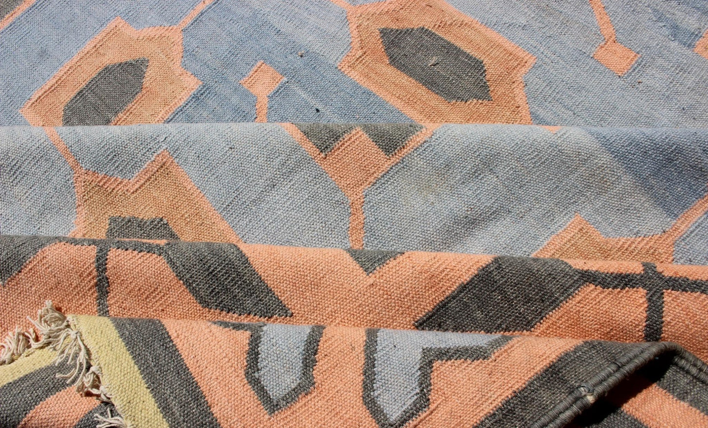 Colorful vintage Indian Cotton Dhurrie with small scale geometric design, rug 19 - 0504, country of origin / type: India / Dhurrie, circa 1960 Woven during the second half of the 20th century, this designer flat - woven Indian cotton dhurrie is deco... - Keivan Woven Arts19 - 0504 - 11317Rug