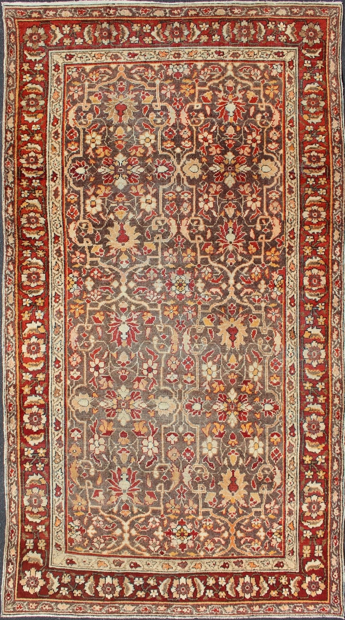 Gray Background Antique Persian Sultanabad with All - Over sub Floral Design. Antique Sultanabad short gallery rug in gray background and colorful, bold design, rug 19 - 0602, country of origin / type: Iran / Mahal, circa 1900 This antique P... - Keivan Woven Arts19 - 0602 - 11429Rug