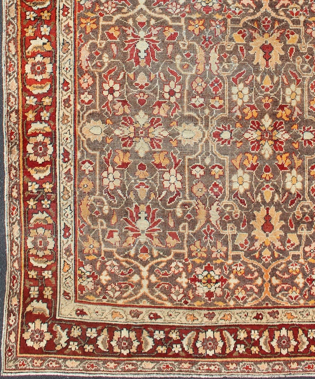 Gray Background Antique Persian Sultanabad with All - Over sub Floral Design. Antique Sultanabad short gallery rug in gray background and colorful, bold design, rug 19 - 0602, country of origin / type: Iran / Mahal, circa 1900 This antique P... - Keivan Woven Arts19 - 0602 - 11429Rug