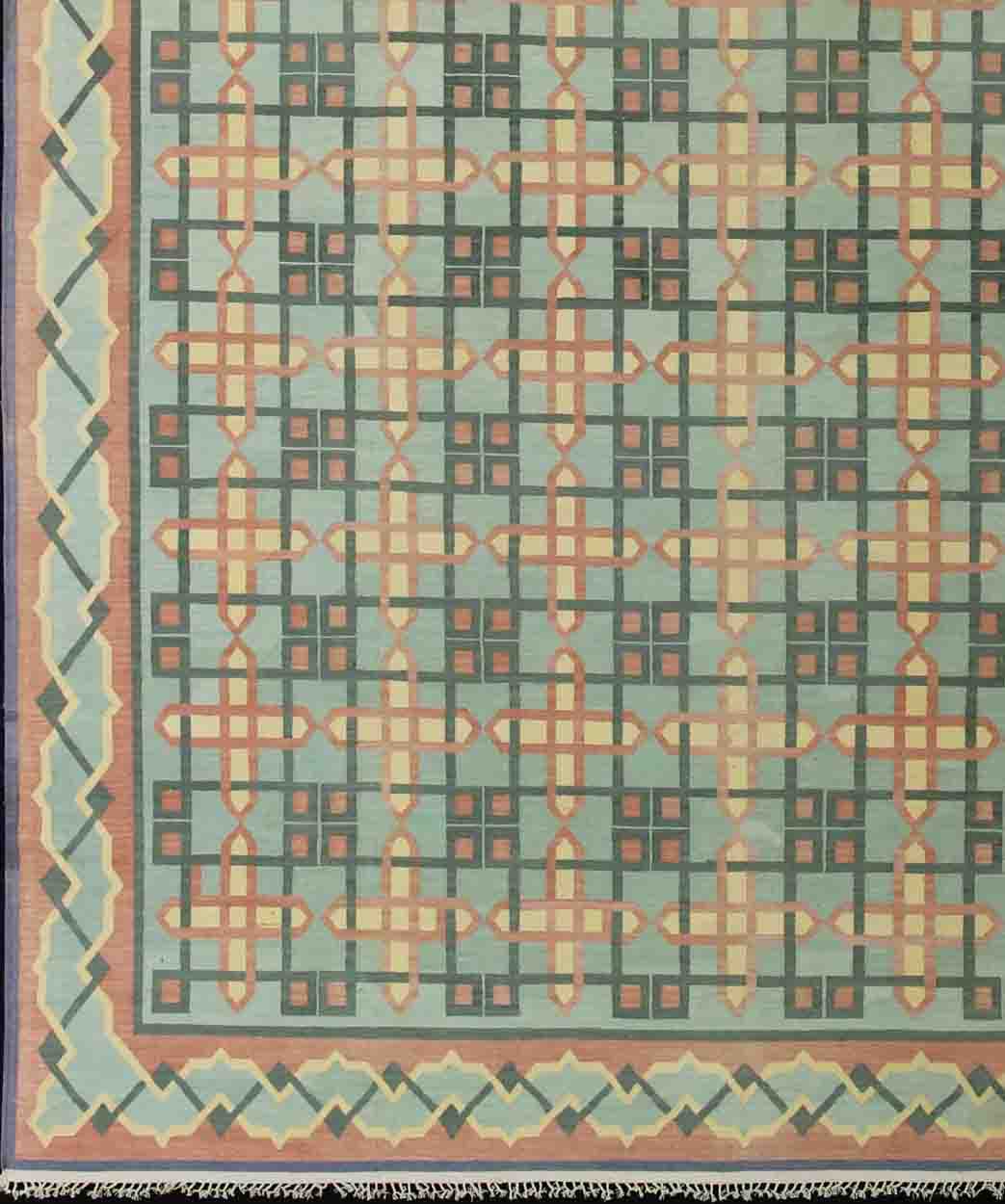Large Vintage Indian Flat - Weave Cotton Dhurrie Rug from Mid - 20th Century. Large cotton Dhurrie in large scale checkerboard design, Indian Dhurrie, rug 19 - 0604, country of origin / type: India / Dhurrie, circa 1960 This flat - woven designe... - Keivan Woven Arts19 - 0604 - 11479Rug