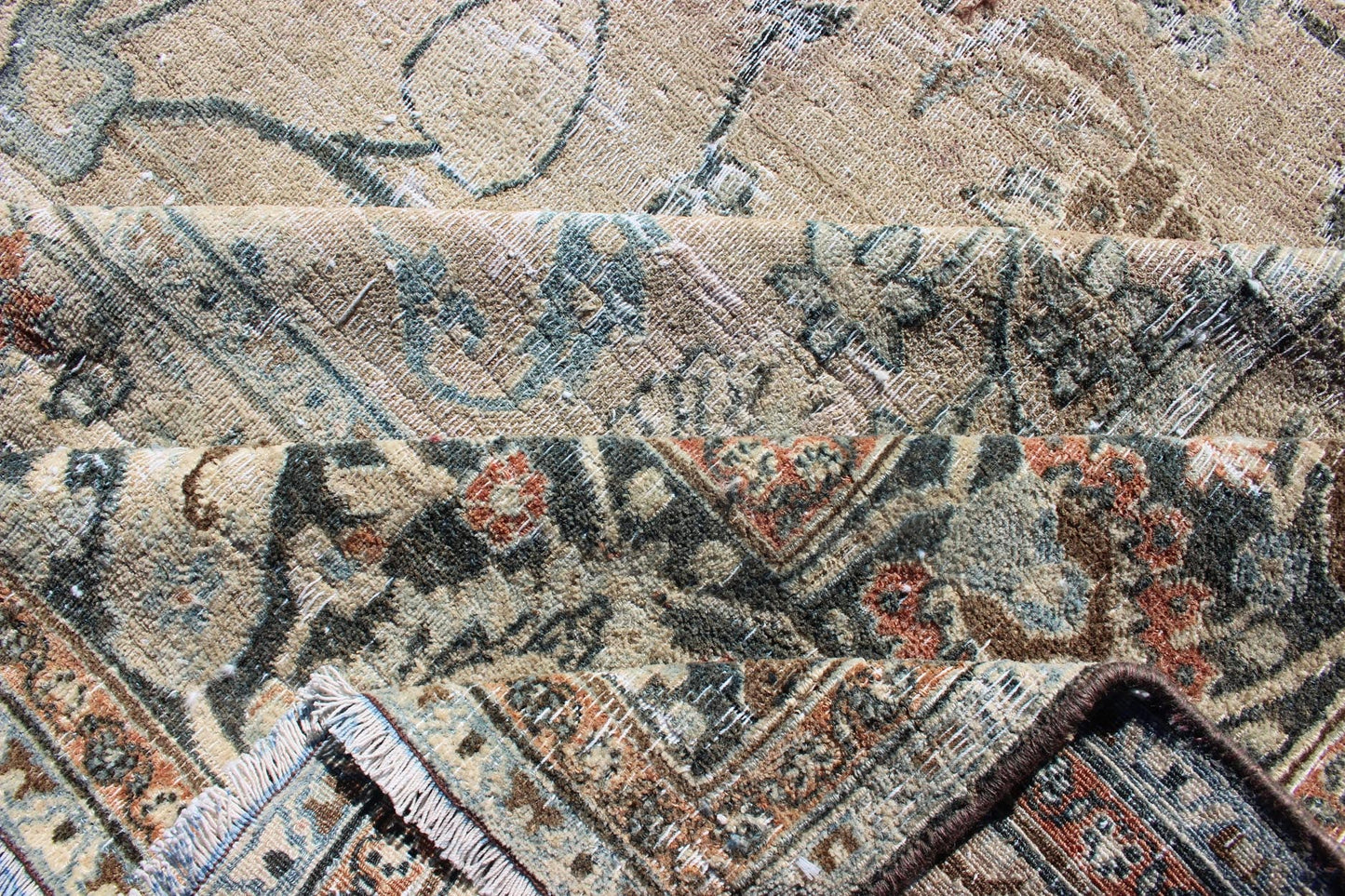 Earth tones large Antique Persian Khorassan with All - Over Earth Tones in neutral tones and Neutral background with Brown, Blue. Sub floral design Khorassan antique rug from Persia in natural color Palette. Keivan Woven Arts rug 19 - 0605, country of orig... - Keivan Woven Arts19 - 0605 - 11483Rug
