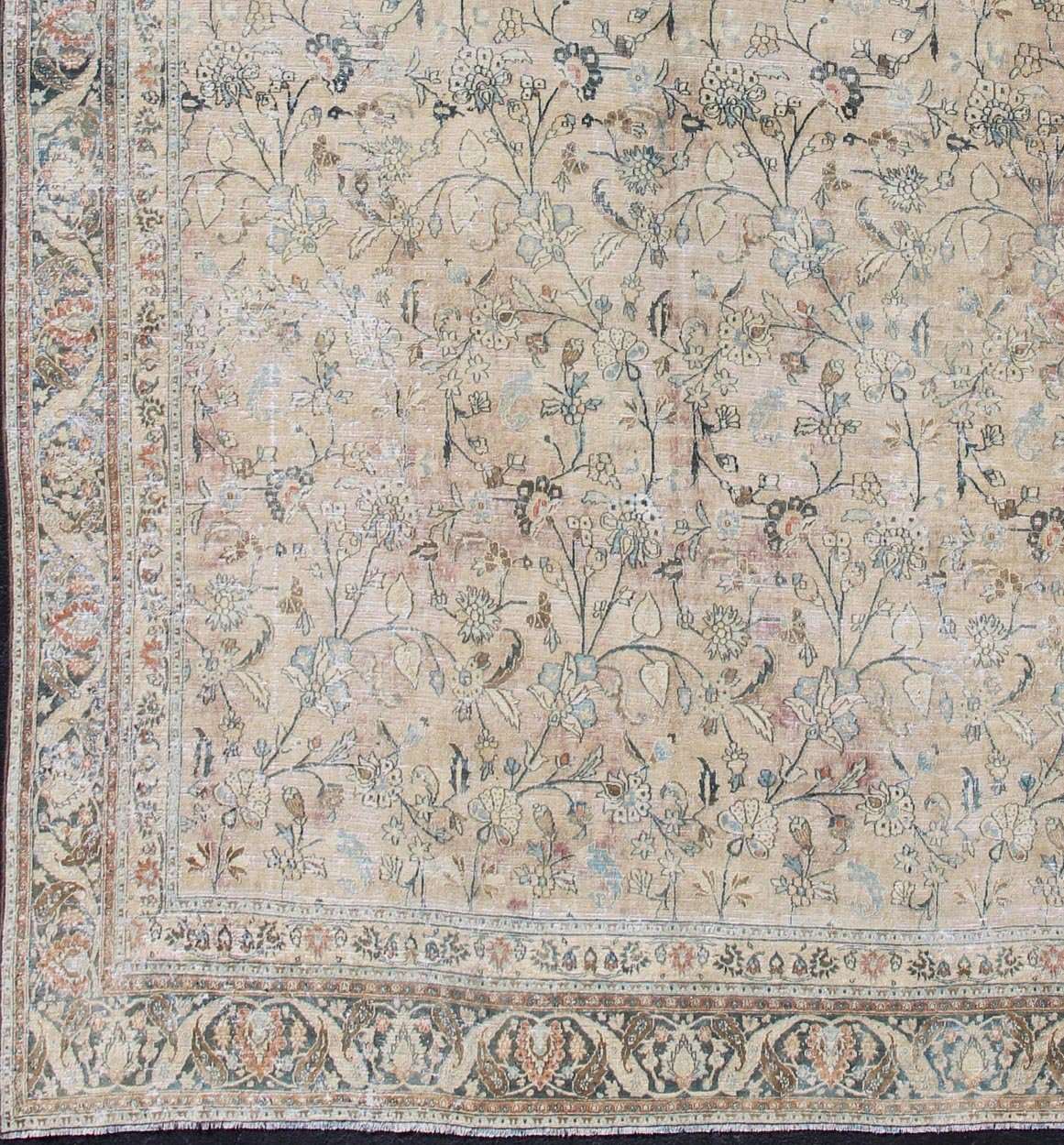 Earth tones large Antique Persian Khorassan with All - Over Earth Tones in neutral tones and Neutral background with Brown, Blue. Sub floral design Khorassan antique rug from Persia in natural color Palette. Keivan Woven Arts rug 19 - 0605, country of orig... - Keivan Woven Arts19 - 0605 - 11483Rug