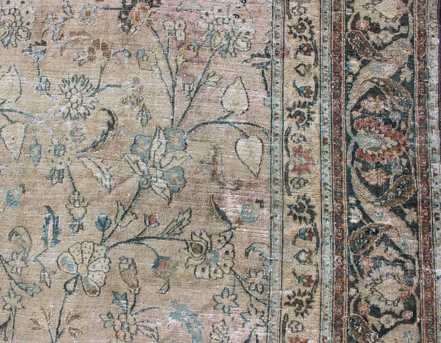 Earth tones large Antique Persian Khorassan with All - Over Earth Tones in neutral tones and Neutral background with Brown, Blue. Sub floral design Khorassan antique rug from Persia in natural color Palette. Keivan Woven Arts rug 19 - 0605, country of orig... - Keivan Woven Arts19 - 0605 - 11483Rug