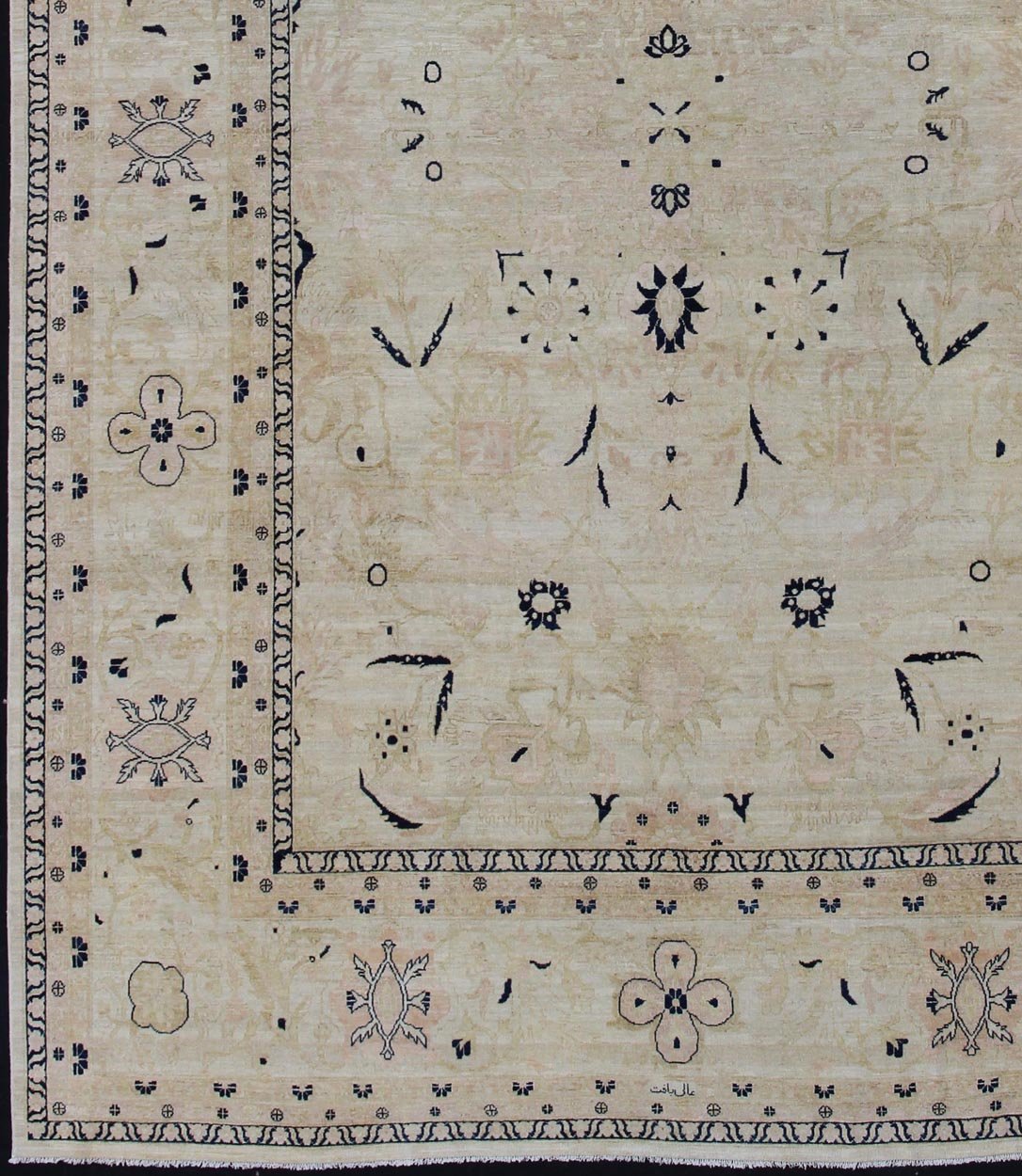 Afghan All - Over Tabriz Rug in Blue, Cream and light Butter Color Keivan Woven Arts Intricate floral and medallion design vintage Persian Tabriz rug in neutral colors, rug 19 - 0815, country of origin / type: Iran / Tabriz, circa 1980 ... - Keivan Woven Arts19 - 0815 - 11601Rug