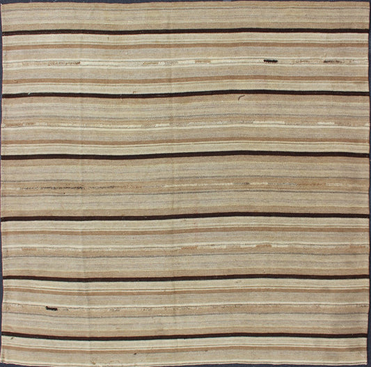 Keivan Woven Arts Square Persian Flat - Weave Striped Kilim in Taupe, Brown, and Tan Minimalist stripe design Kilim rug from Iran, rug 1911 - 193, country of origin / type: Iran / Kilim, circa 1950 This vintage flat - woven Kilim featur... - Keivan Woven Arts1911 - 193 - 12907Rug