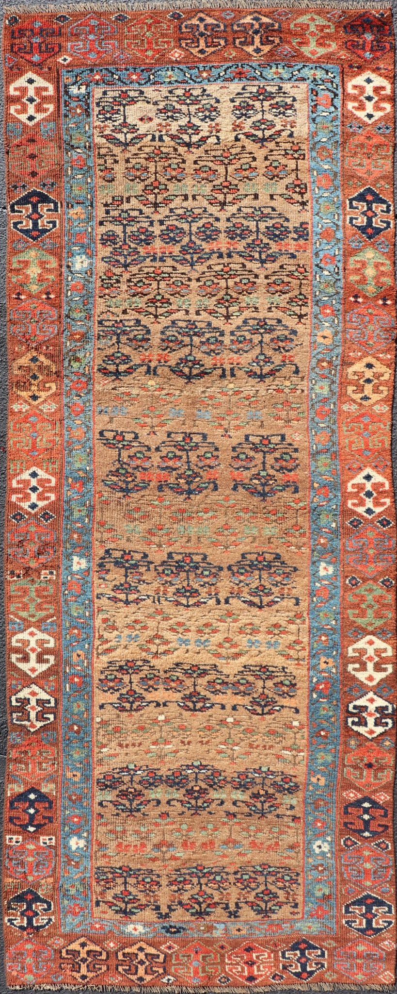 Antique Kurdish Tribal Runner in All - Over Geometric Design Geometric design antique Kurdish runner, rug / 1912 - 123. Kurdish rug This antique Kurdish runner piece features an geometric pattern, with colors ranging from soft rusty red, gorgeous... - Keivan Woven Arts1912 - 123 - 12257Rug