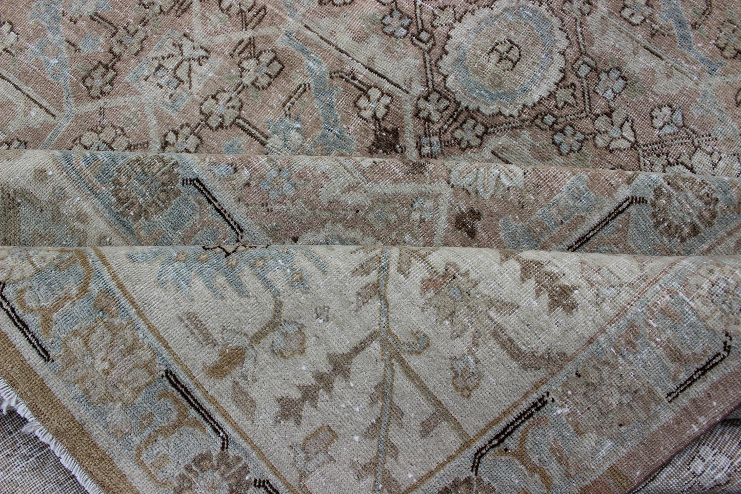 Persian Tabriz with Floral Design in Ivory, Blue, Blush, Brown Antique Persian Tabriz rug with all - over floral design in ivory, blush, brown, light blue. Keivan Woven Arts / rug 1912 - 132, country of origin / type: Iran / Tabriz, circa 1920 Me... - Keivan Woven Arts1912 - 132 - 12261Rug