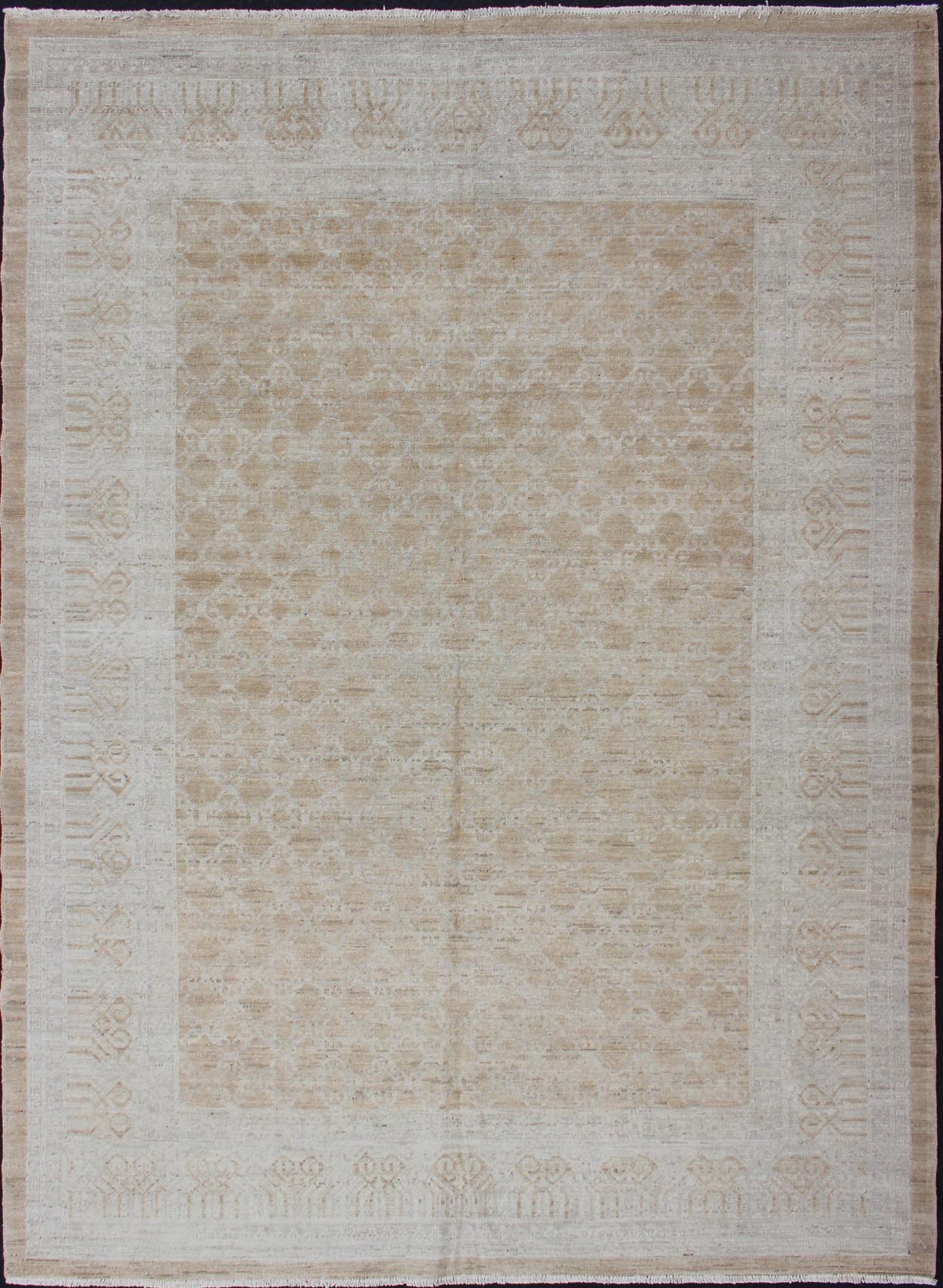Afghan Khotan Rug in Soft Gold and All - Over Pattern with Geometric Border Khotan Rug with Geometric Medallions, rug 1912 - 269, country of origin / type: Afghanistan / Khotan This Khotan features a geometric all - over design flanked by a re... - Keivan Woven Arts1912 - 269 - 12279Rug