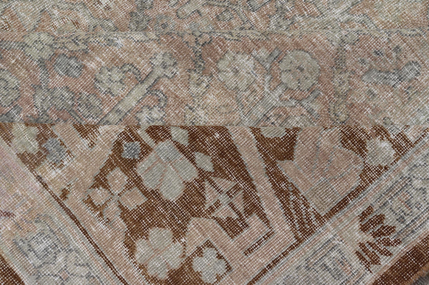 Antique Indian Agra Rug with All - Over Floral Design in Light Green and Brown. Keivan Woven Arts, rug 1912 - 337, country of origin / type: India / Agra, circa 1900 Measures: 10'7 x 13'9 This large antique Indian Agra fine rug from the early 20th c... - Keivan Woven Arts1912 - 337 - 12287Rug