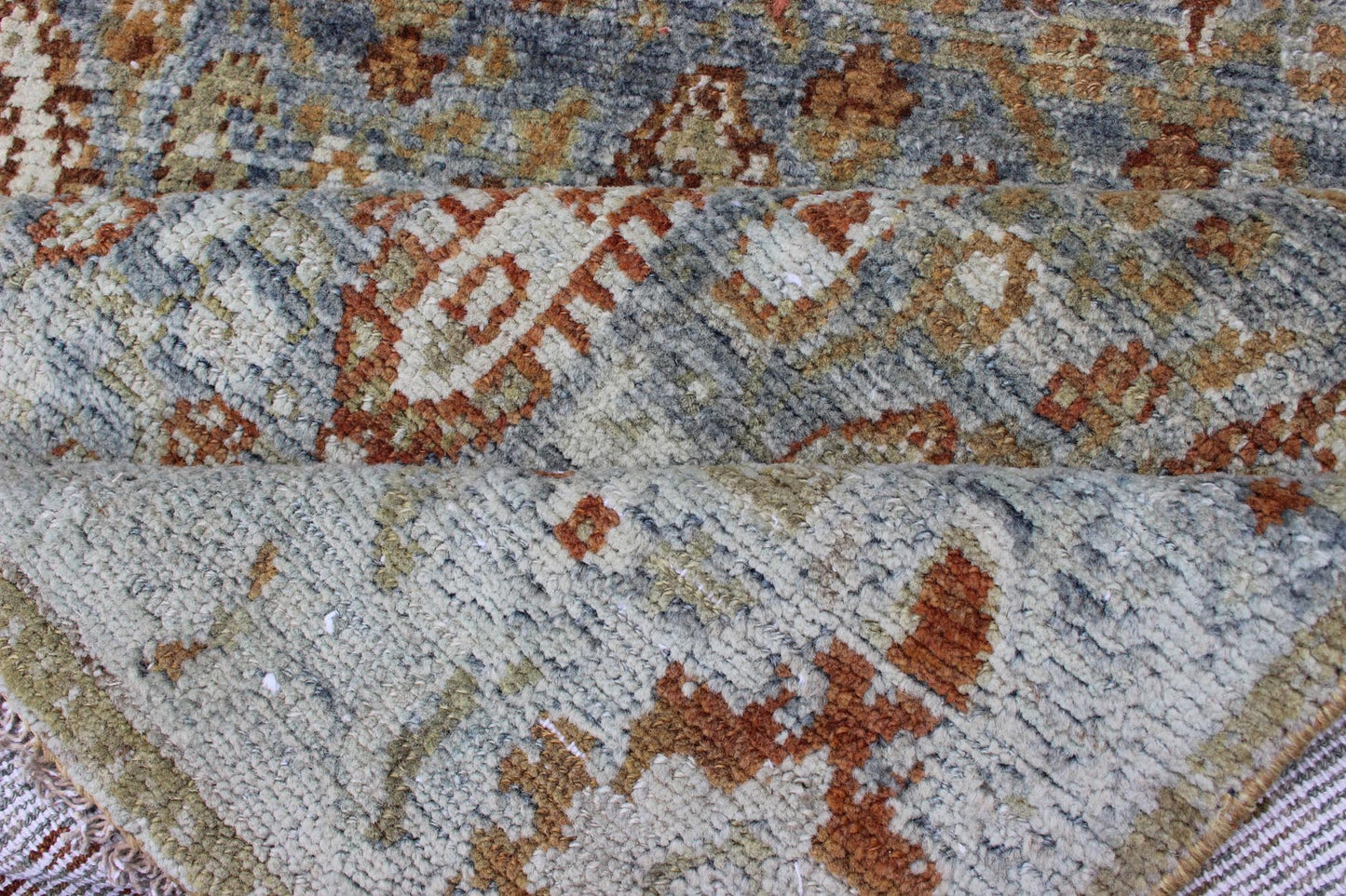 Long kurdish runner with small pattern in all - over design. Fine kurdish runner in soft tones of blue, salmon, pink, peach and orange and earthy tones. Antique kurdish rug with sub geometric and sub floral motifs. Keivan Woven Arts / rug 1912 - 37, Keivan... - Keivan Woven Arts1912 - 37 - 12251Rug