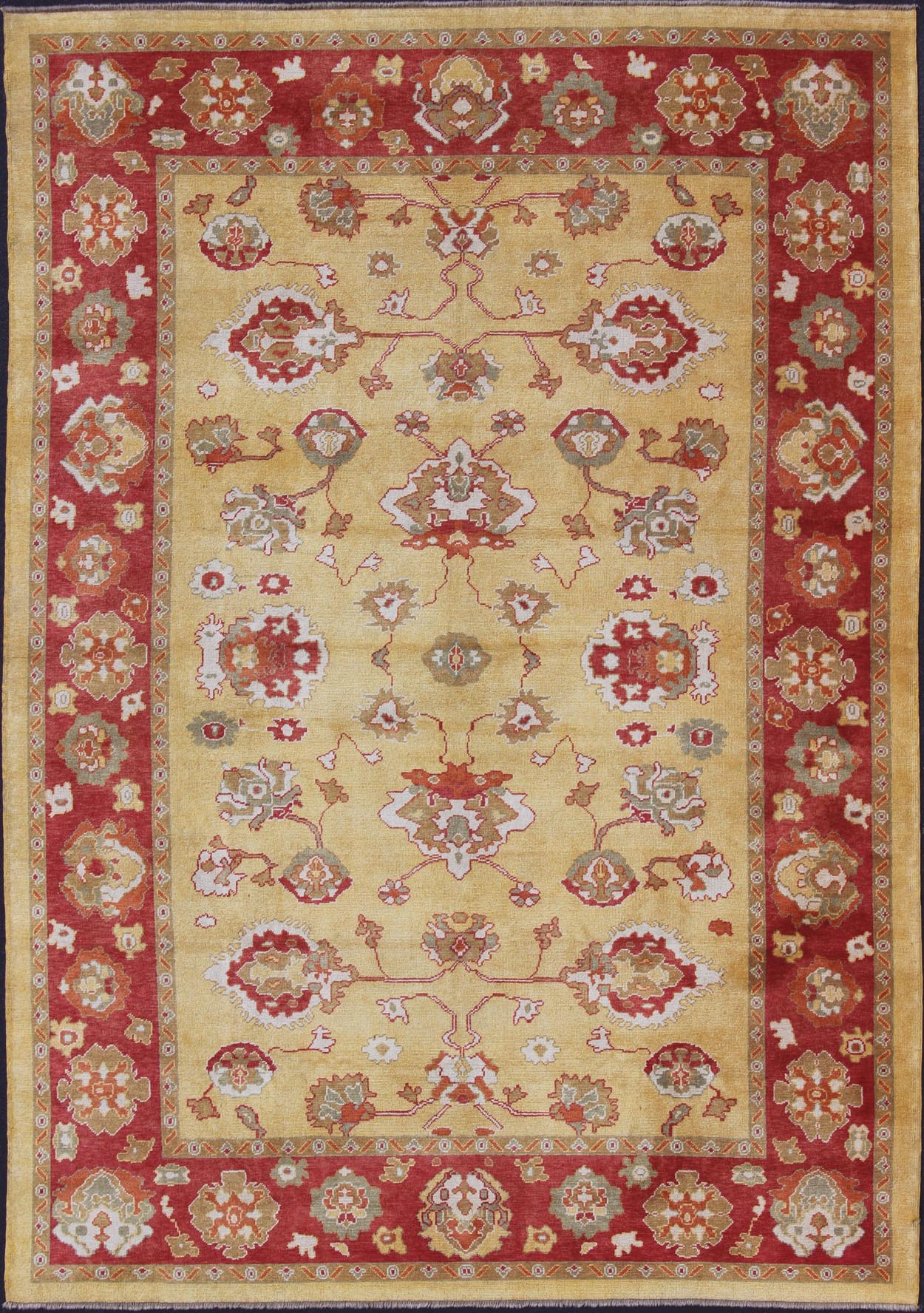 Turkish Oushak Rug with Red and Gold Color Palette and All-Over Flower Design. Turkish Oushak Rug, Keivan Woven Arts / rug EN-340, country of origin / type: Turkey / Oushak.
Measures: 10'10 x 15'.
This traditional Oushak rug from Turkey f...