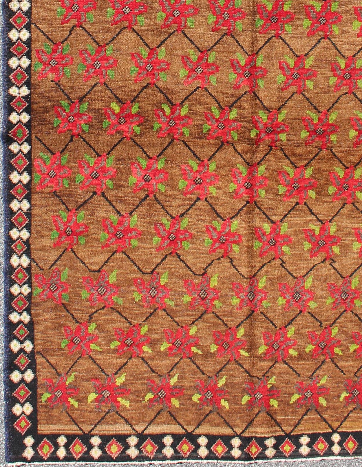 Turkish Oushak Runner with Poinsettia Design Set Atop Light Brown Background
Poinsettia Design Oushak Turkish Rug with Flowers
rug/tu-mtu-3316, origin/turkey
This unique Turkish Oushak features an all-over design of vibrant poinsettias...