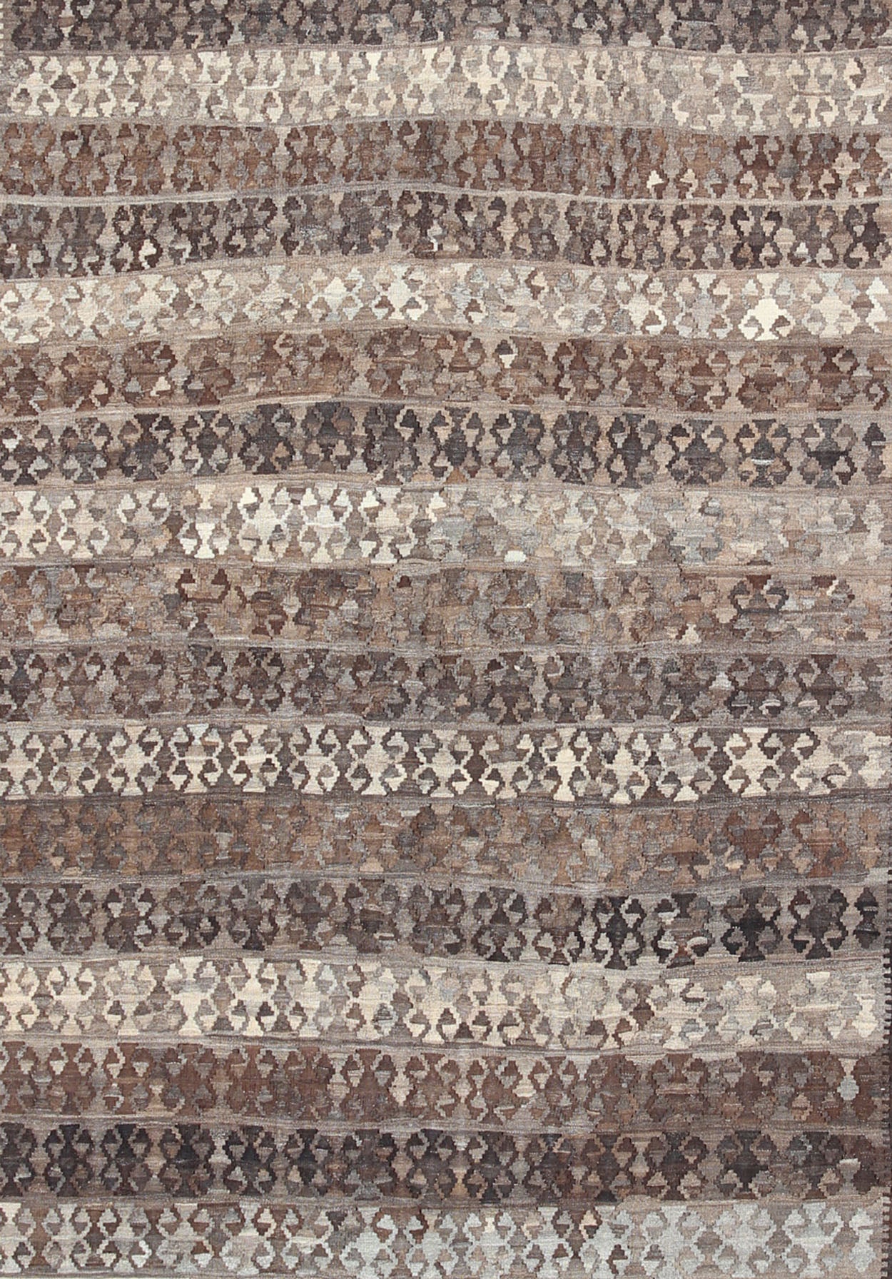 Large Natural Colored Kilim. Modern Kilim in Natural Colors and Undyed Wool in diamond tribal Design This exquisite large Kilim from Afghanistan features a repeating tribal design with alternating striped in various natural colors at its cen... - Keivan Woven ArtsABT - 8089142 - 8463Rug