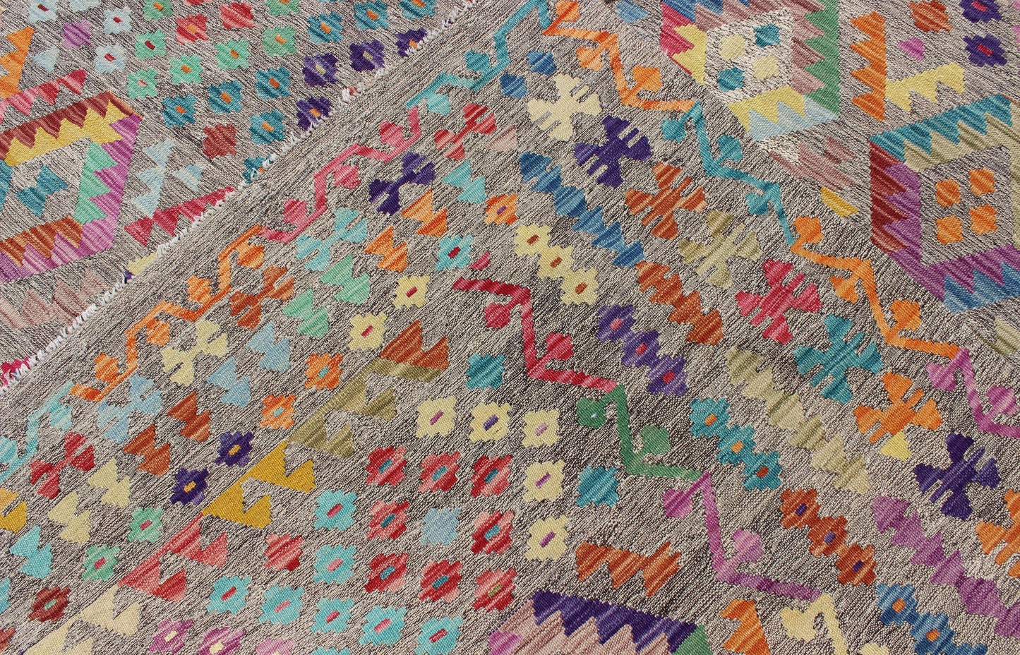 21st Century Afghan Hand Woven Large Modern Kilim Rug in Tribal Design With Multi Colors Keivan Woven Arts, ABT - 8121559, 21st Century Afghan Kilim Rug - 12'7" x 16'1". This large hand - woven Afghan Kilim rug features a beautiful geometric desi... - Keivan Woven ArtsABT - 8121559 - 8471Rug