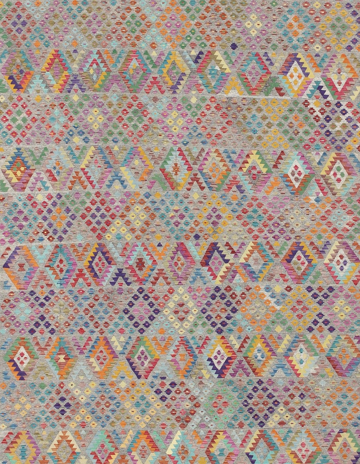 21st Century Afghan Hand Woven Large Modern Kilim Rug in Tribal Design With Multi Colors Keivan Woven Arts, ABT - 8121559, 21st Century Afghan Kilim Rug - 12'7" x 16'1". This large hand - woven Afghan Kilim rug features a beautiful geometric desi... - Keivan Woven ArtsABT - 8121559 - 8471Rug