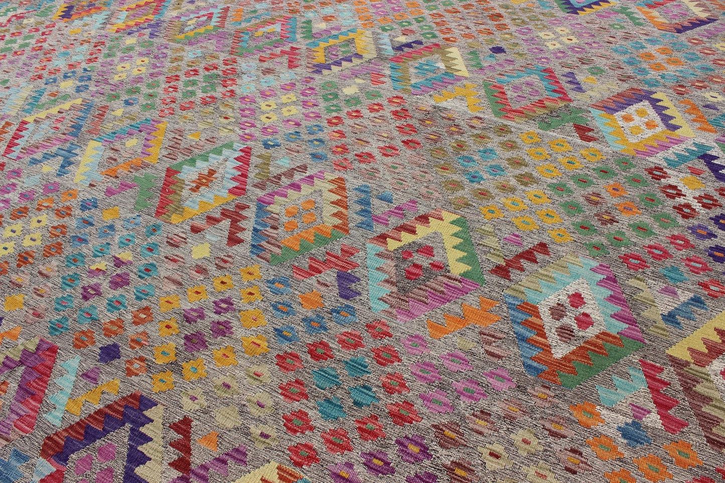 21st Century Afghan Hand Woven Large Modern Kilim Rug in Tribal Design With Multi Colors Keivan Woven Arts, ABT - 8121559, 21st Century Afghan Kilim Rug - 12'7" x 16'1". This large hand - woven Afghan Kilim rug features a beautiful geometric desi... - Keivan Woven ArtsABT - 8121559 - 8471Rug