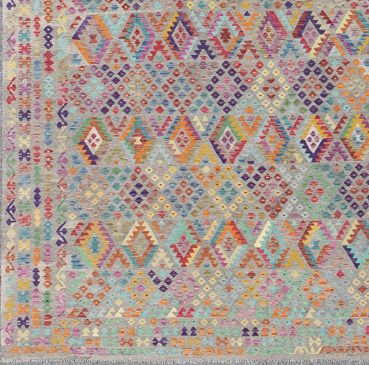21st Century Afghan Hand Woven Large Modern Kilim Rug in Tribal Design With Multi Colors Keivan Woven Arts, ABT - 8121559, 21st Century Afghan Kilim Rug - 12'7" x 16'1". This large hand - woven Afghan Kilim rug features a beautiful geometric desi... - Keivan Woven ArtsABT - 8121559 - 8471Rug